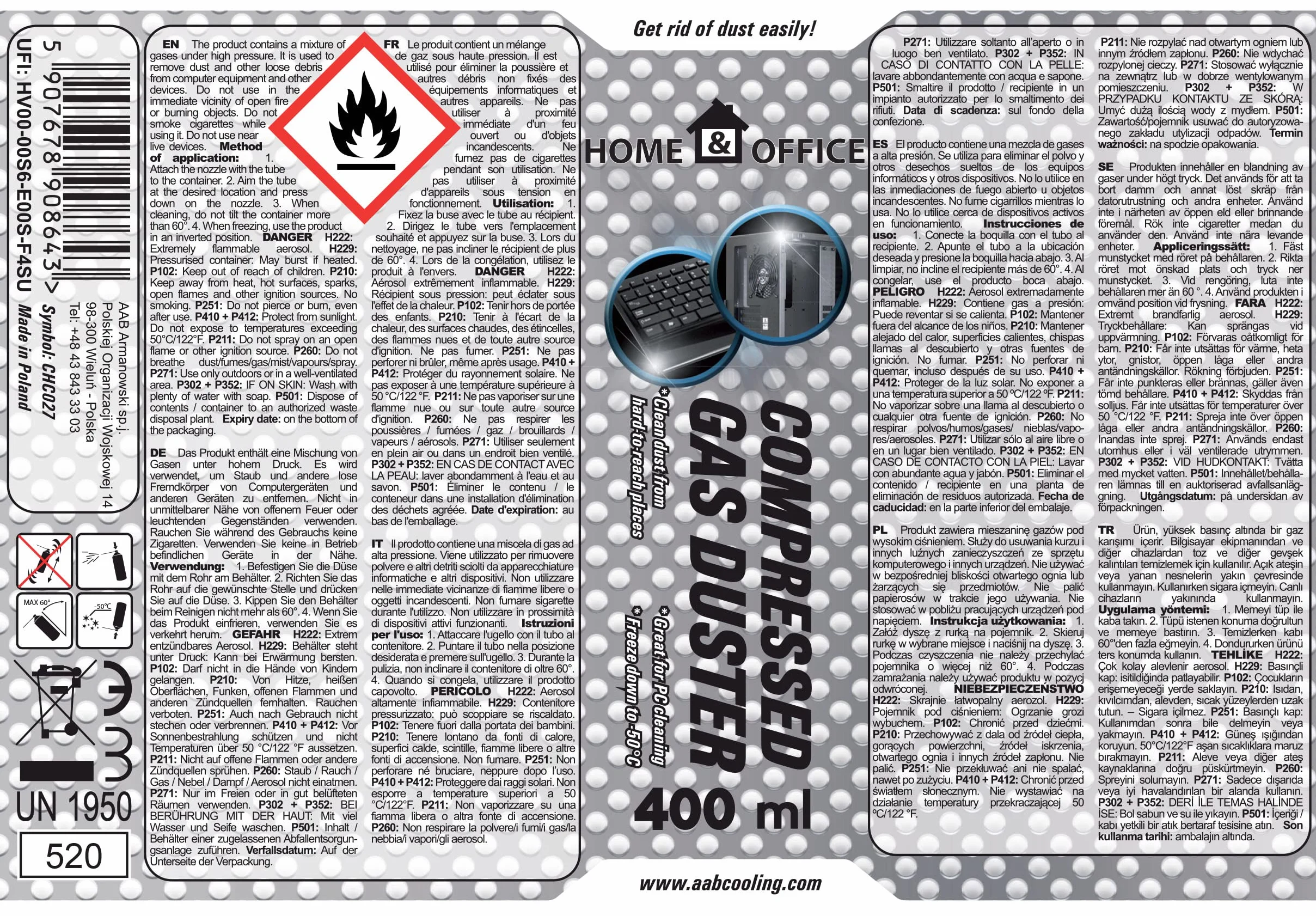 AABCOOLING Sprężone Powietrze 400 ml Spray do Czyszczenia Klawiatury, Dmuchawa do Kurzu