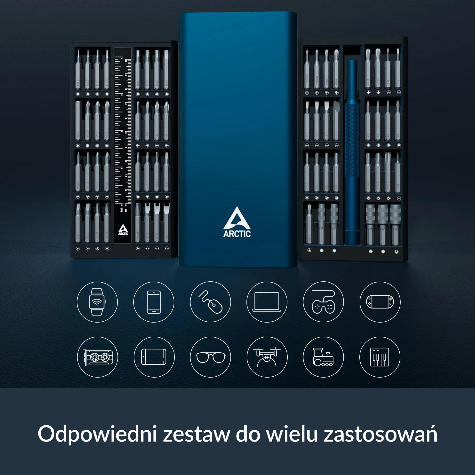 ARCTIC Precision Screwdriver Toolkit - Zestaw wkrętaków precyzyjnych 62 w 1, śrubokręt krzyżakowy/gniazdowy/Torx/Pozidriv/Hex, aluminiowa obudowa, do elektroniki, laptopów, tabletów, komputerów