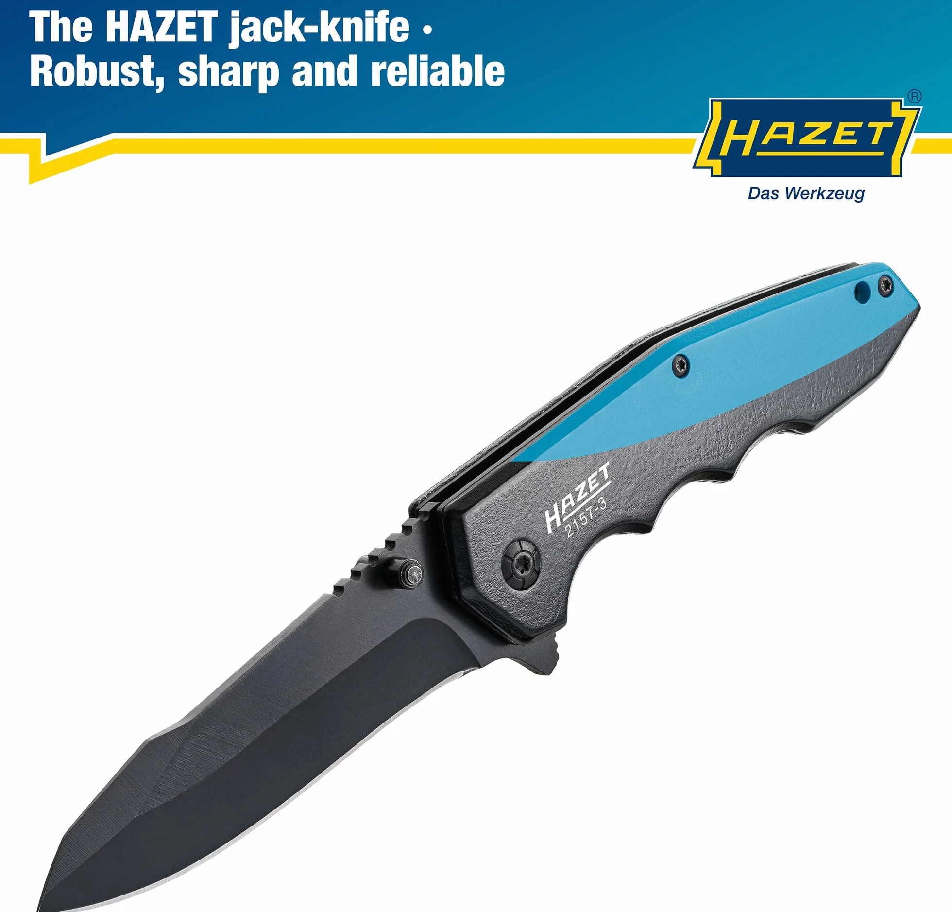 HAZET 2157-3 I Scyzoryk outdoorowy z jakość ostrzem ze stali nierdzewnej I Aluminiowa rękojeść z wgłębieniami na palce do użytku w warsztacie, przemyśle lub hobby