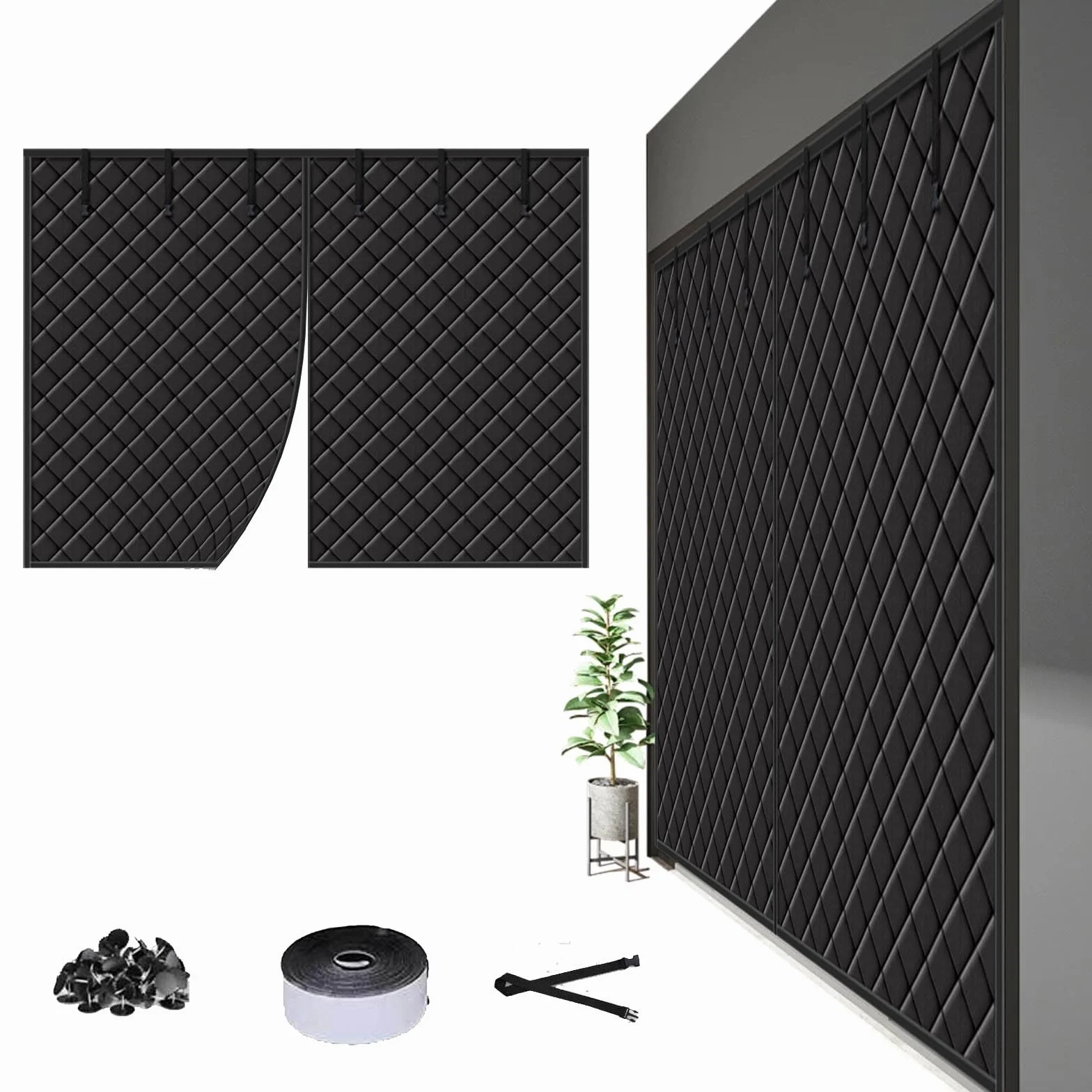 Winters Garage Door Screen Magnetic Thermal Insulated Door Curtain 183x183cm 274x213cm 229x229cm Thermal Garage Door Cover Weatherproof(Czarny,W274xH213cm)