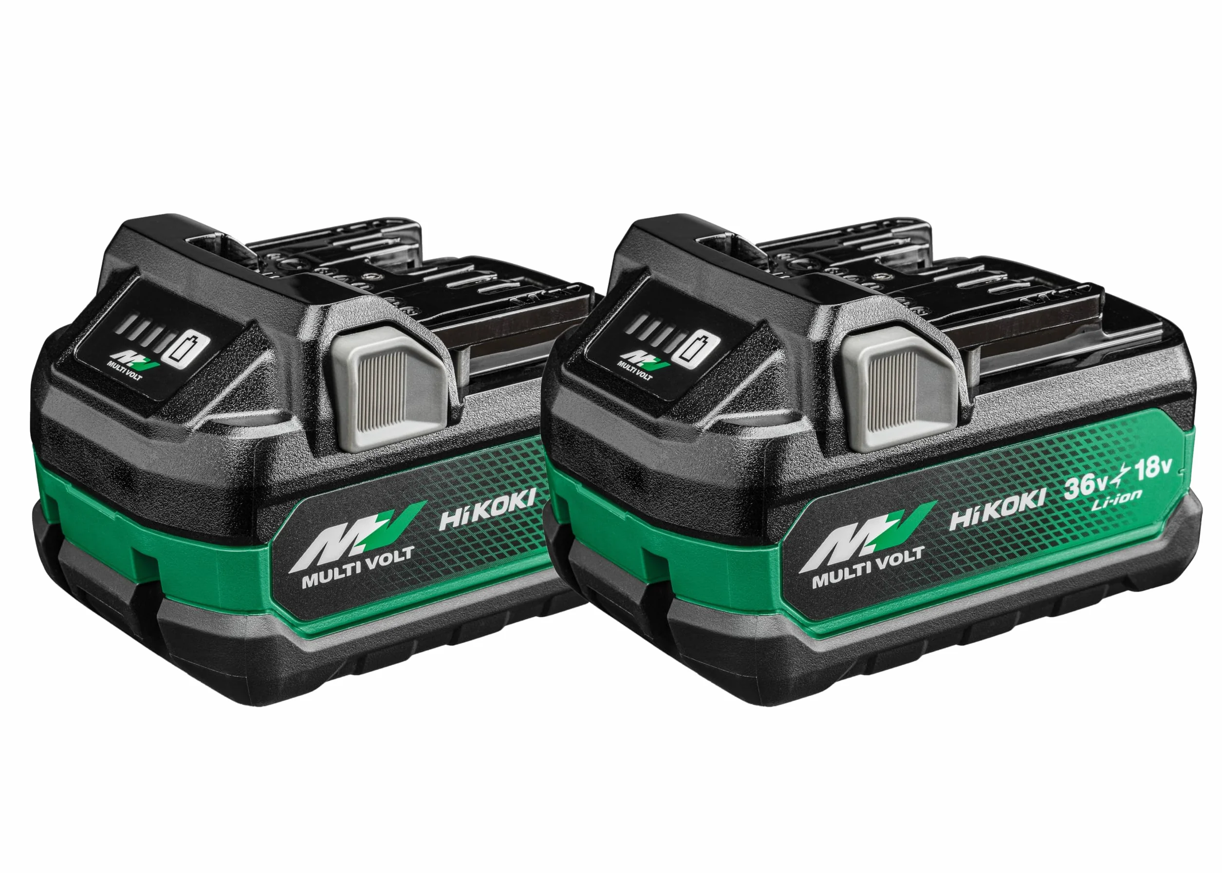 HiKOKI Multi Volt Akku 2x BSL36A18X (18V 5.0 Ah / 36V 2.5 Ah Akku, Li-Ion, 4-Stufen-LED Ladestandskontrolle)