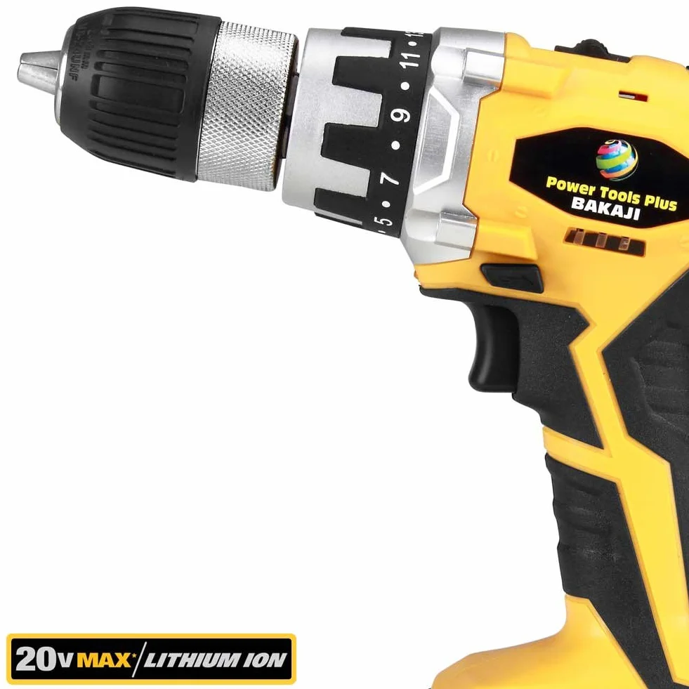 Bakaji Power Tools Wiertarka litowo-akumulatorowa w walizce akumulatorowa podwójna prędkość (wiertarka 20V + 2 baterie litowo-jonowe)