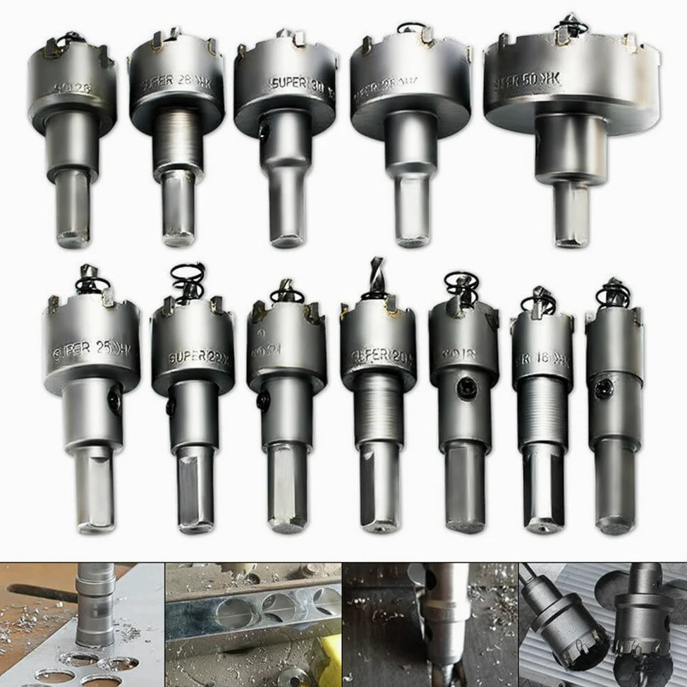VIDOO 12szt 15mm-50mm Otwornice do Metalu i Drewna Zestaw Wierteł Stopowych