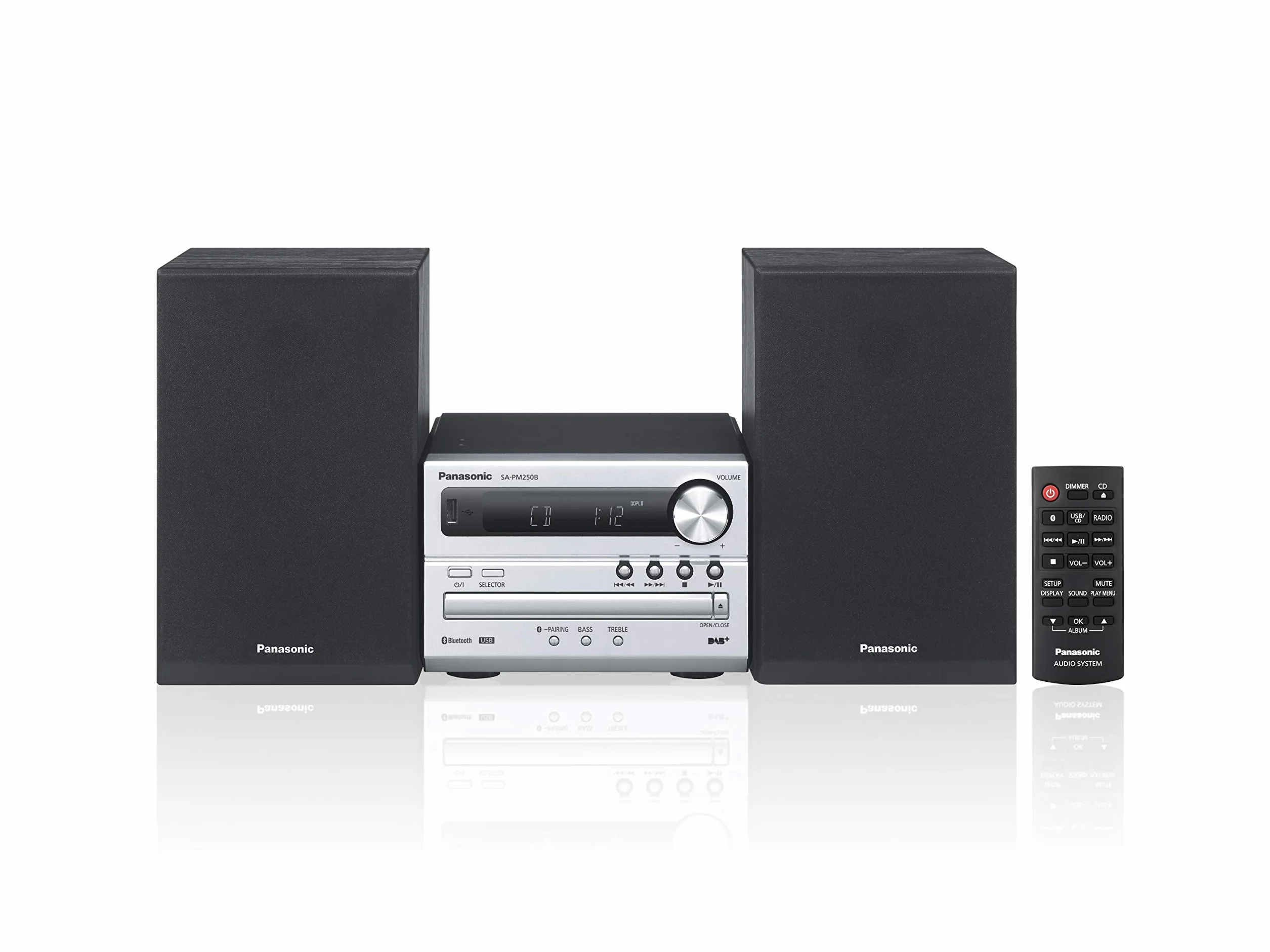 Panasonic SC-PM250B Micro-system CD (20W, Bluetooth, USB, DAB+, FM, bogaty bas, czysty dźwięk, XBS Master, automatyczne wyłączanie), czarno-srebrny