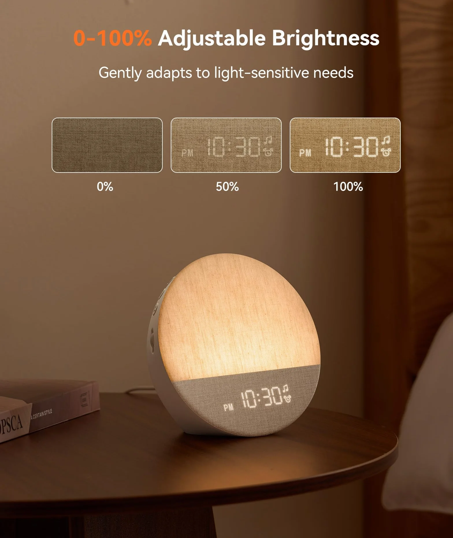 Dreamegg Budzik z symulacją wschodu słońca, budzik z białym szumem, z 29 uspokajającymi dźwiękami, możliwość ściemniania, 9 RGB lampka nocna, do sypialni, khaki