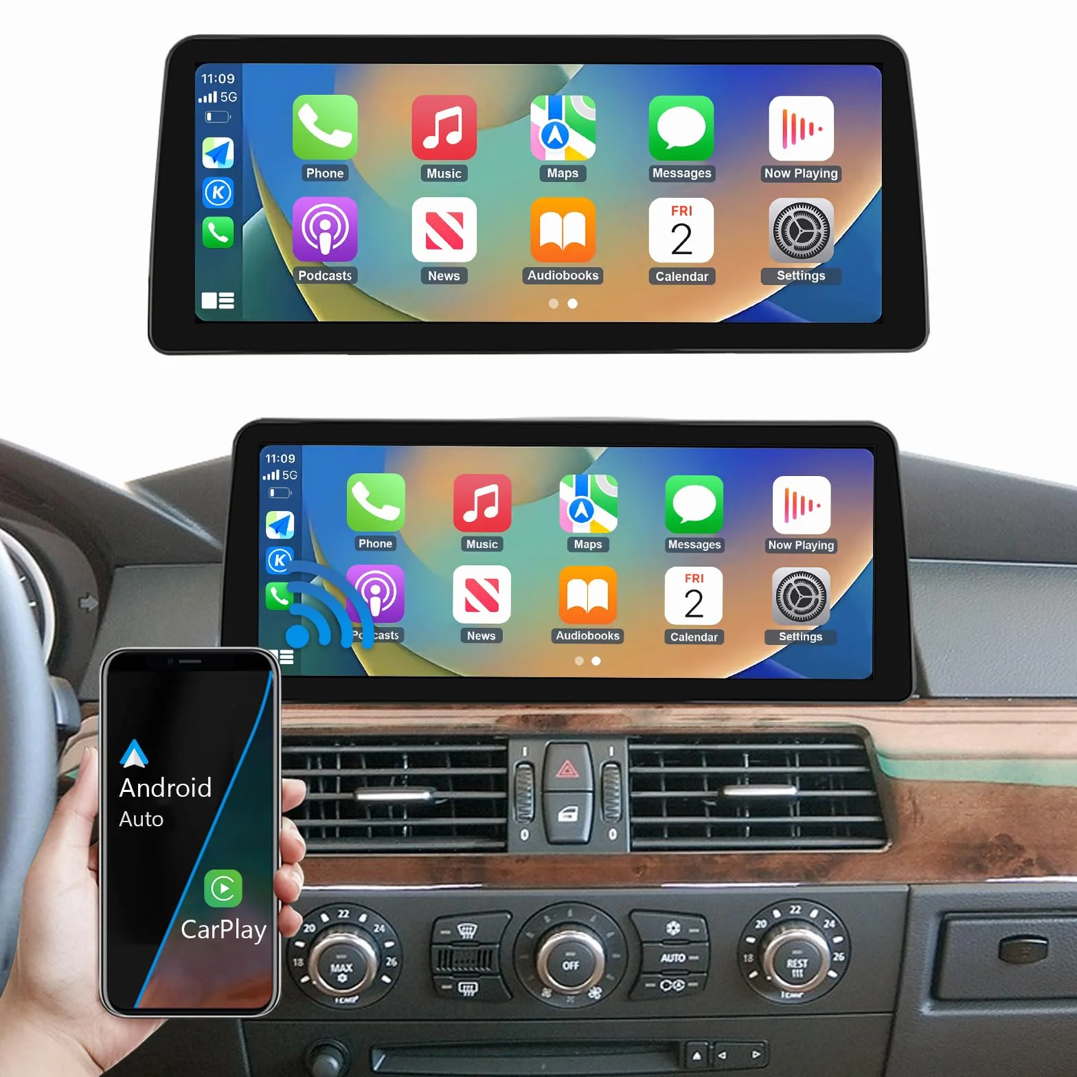Road Top 12.3 calowe radio samochodowe ekran dotykowy Bezprzewodowy Carplay Android Auto dla BMW 5 Series E60/E61 2003-2008