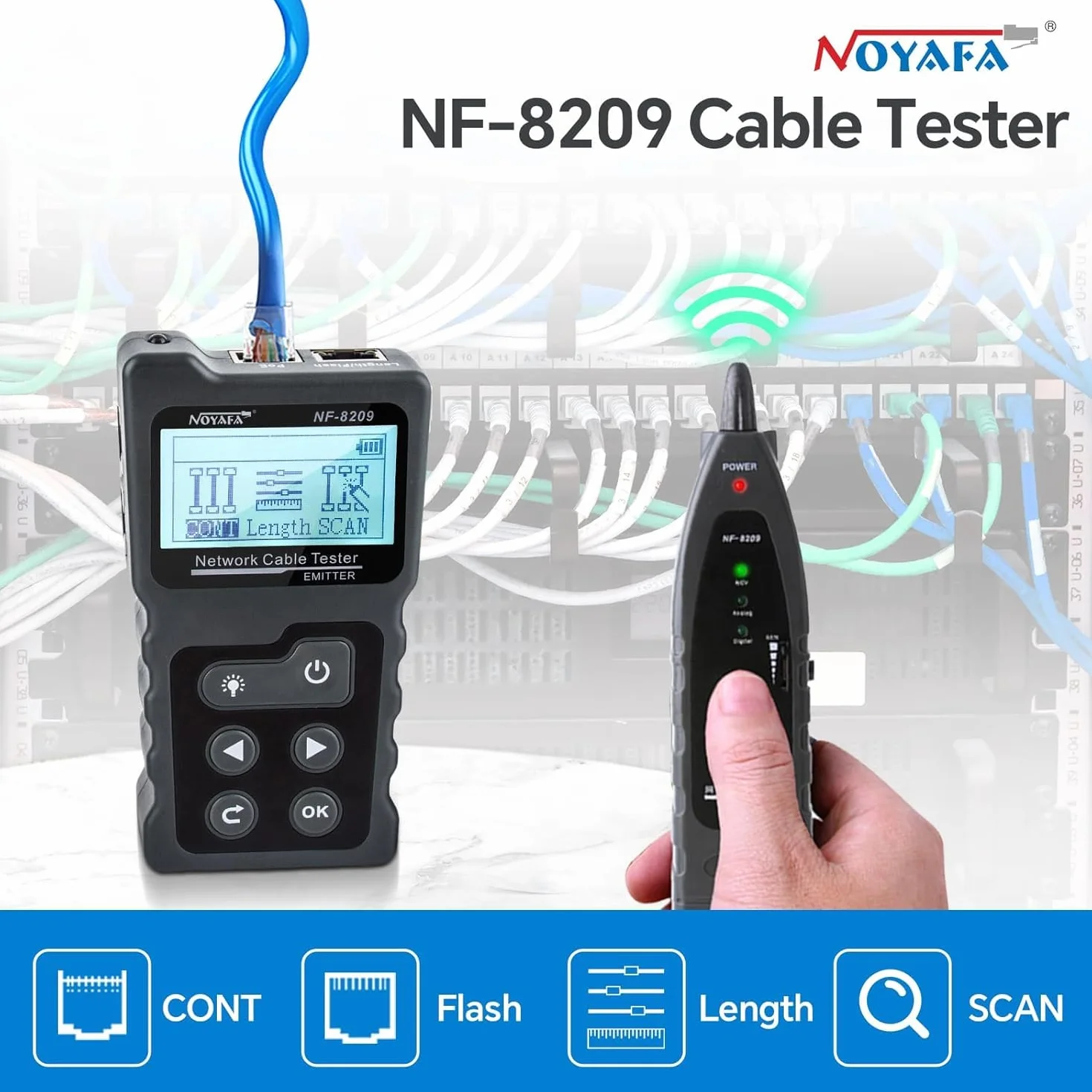 NOYAFA NF-8209 rozszerzony tester kabli z PoE wielofunkcyjny tracker przewodów sieciowych tester do lokalizacji LAN CAT5 CAT6