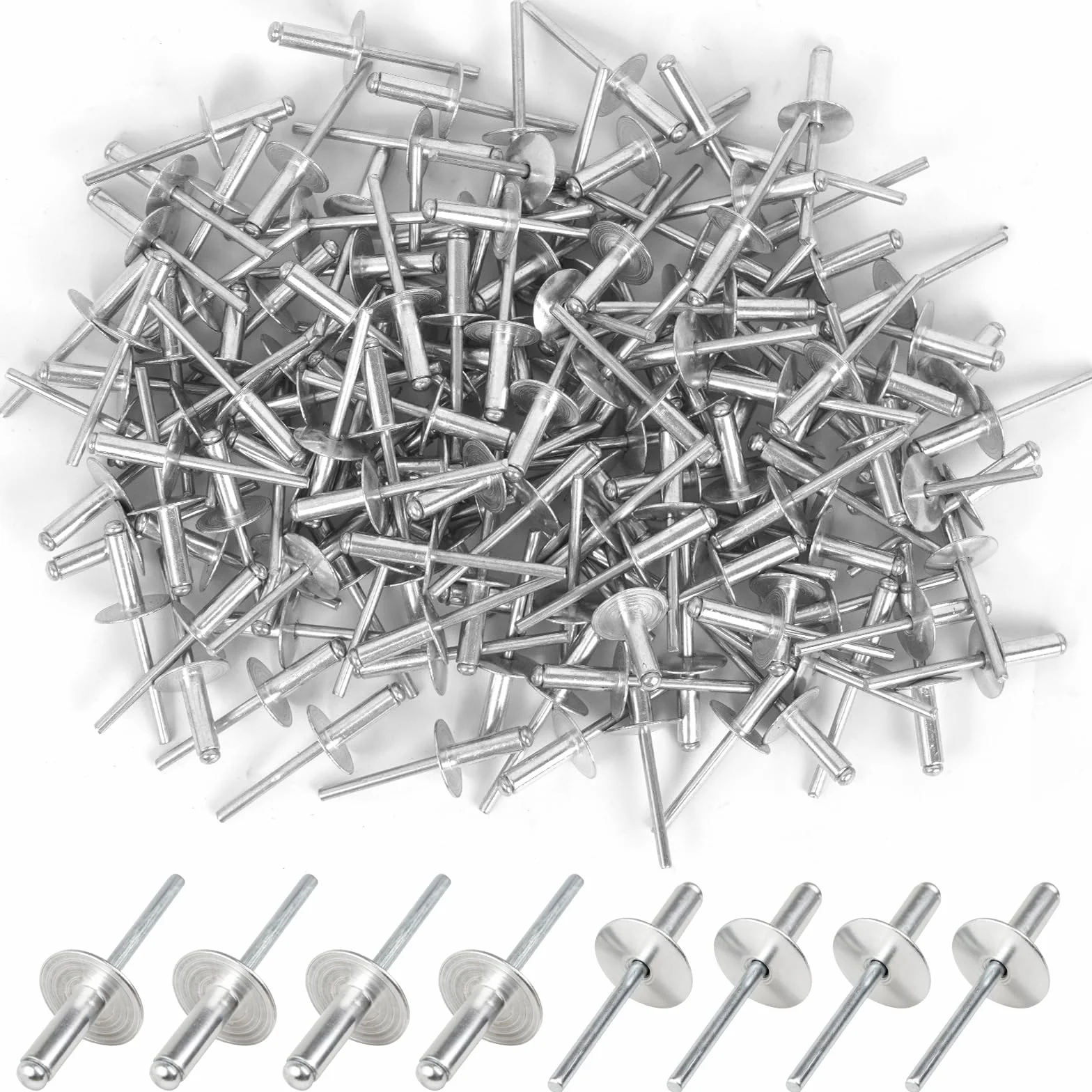 150 sztuk aluminiowych nitów zrywalnych z dużym kołnierzem, nity zrywalne 4,8 x 16 mm, nity zrywalne, duże głowice, zestaw nitów pop-nity do mebli, samochodów, statków i maszyn