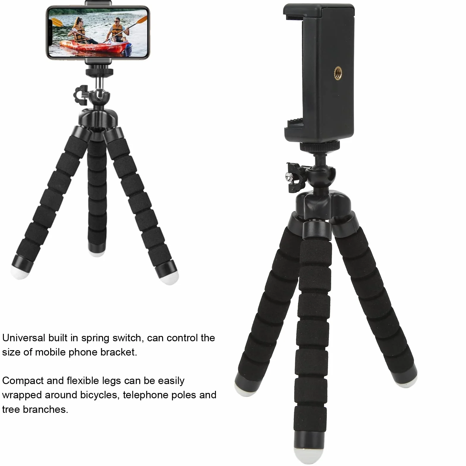 Elastyczny Statyw z Gąbki, Aluminiowy Statyw do Telefonu Komórkowego Selfie Stick, 30 Stóp Bezprzewodowy Pilot Zdalnego Sterowania Uchwyt na Telefon do Telefonu Komórkowego 6-9 Cm / 2,4-3,5 Cala