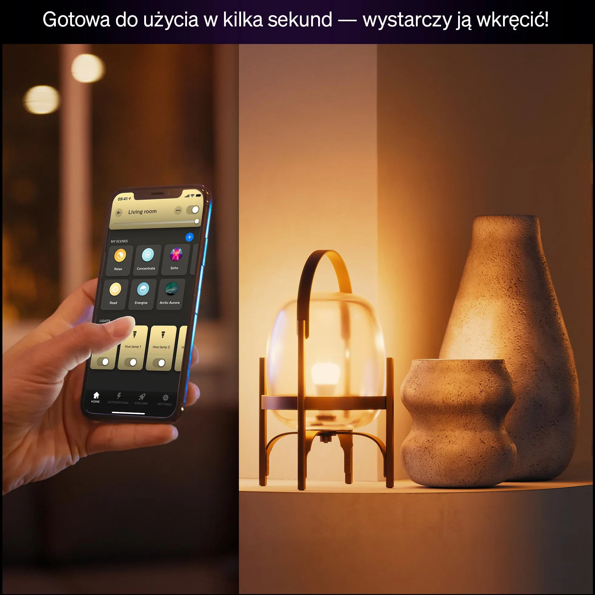 Żarówka Philips Hue Smart LED A60, White and Color Ambiance, trzonek E27, 8,1 W, pełne spektrum światła 1000K–20000K, 1100 lumenów, przyciem, działa z Alexa, Google Assistant i Apple Home, op. 1 szt.