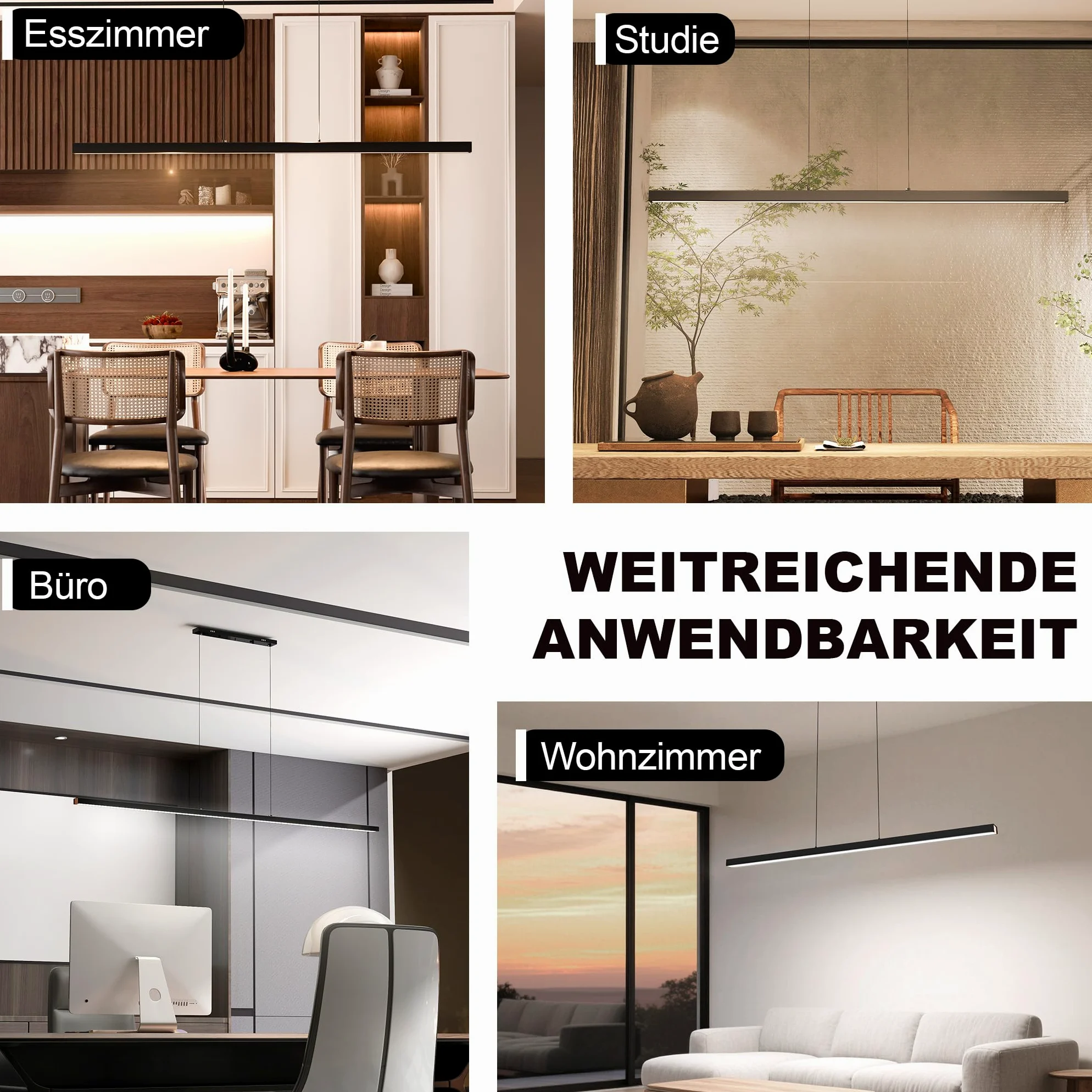 YRHome Nowoczesna lampa wisząca LED, 60 W, ściemniana, z regulacją wysokości, lampa wisząca z pilotem zdalnego sterowania, liniowa konstrukcja, lampa sufitowa do salonu, kuchni, sypialni, biura
