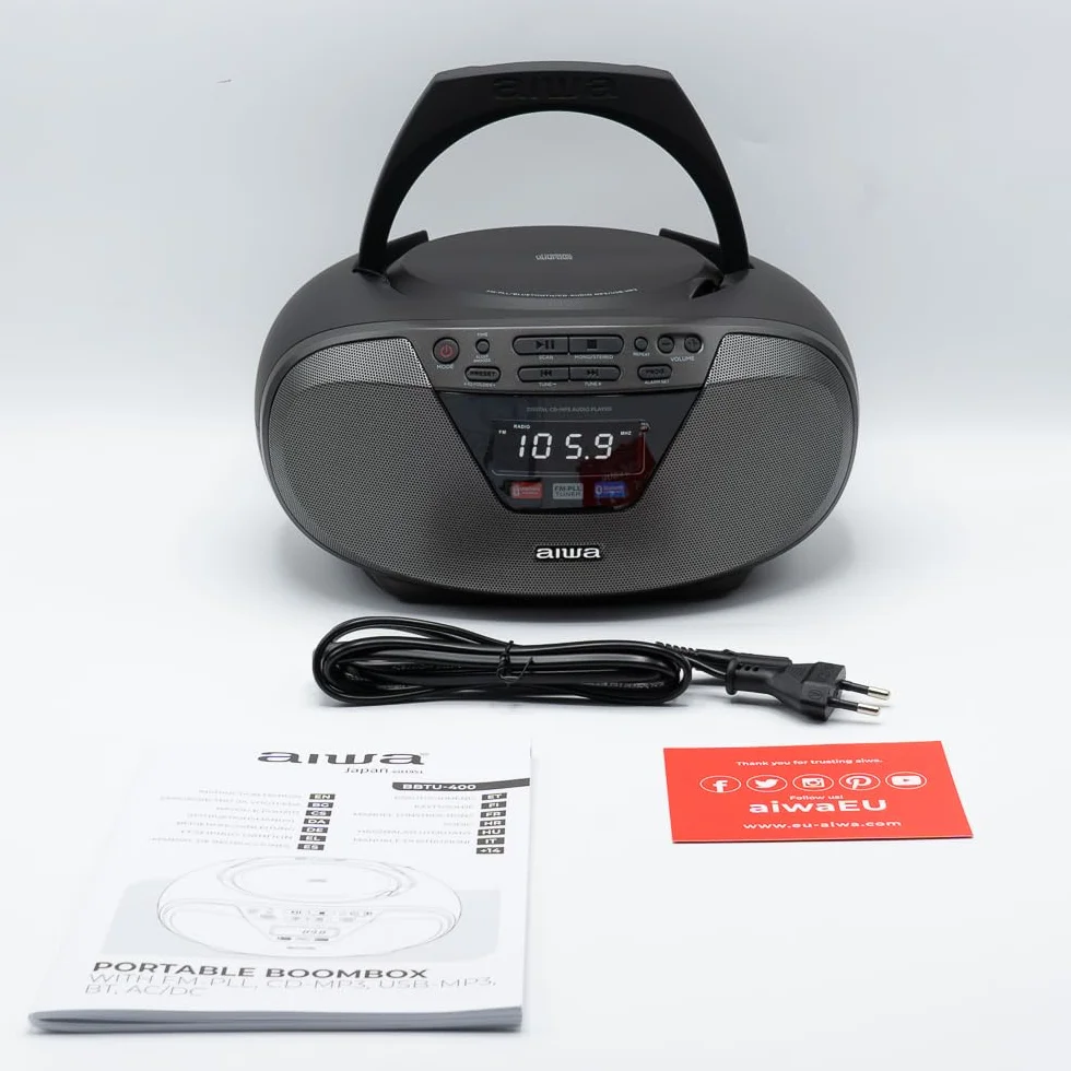 Aiwa BBTU-400BK przenośne radio CD Bluetooth USB czarny