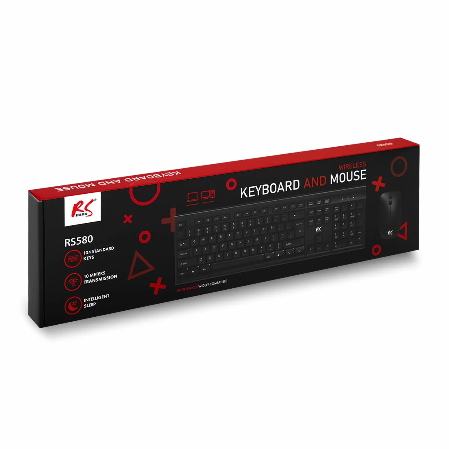 Bezprzewodowa klawiatura i mysz NanoRS RS580 połączenie 2,4 GHz 104 klawisze klawiatura numeryczna ergonomiczna mysz 1200 DPI kompatybilna z Windows Mac + 2 baterie przemysłowe AAA w zestawie