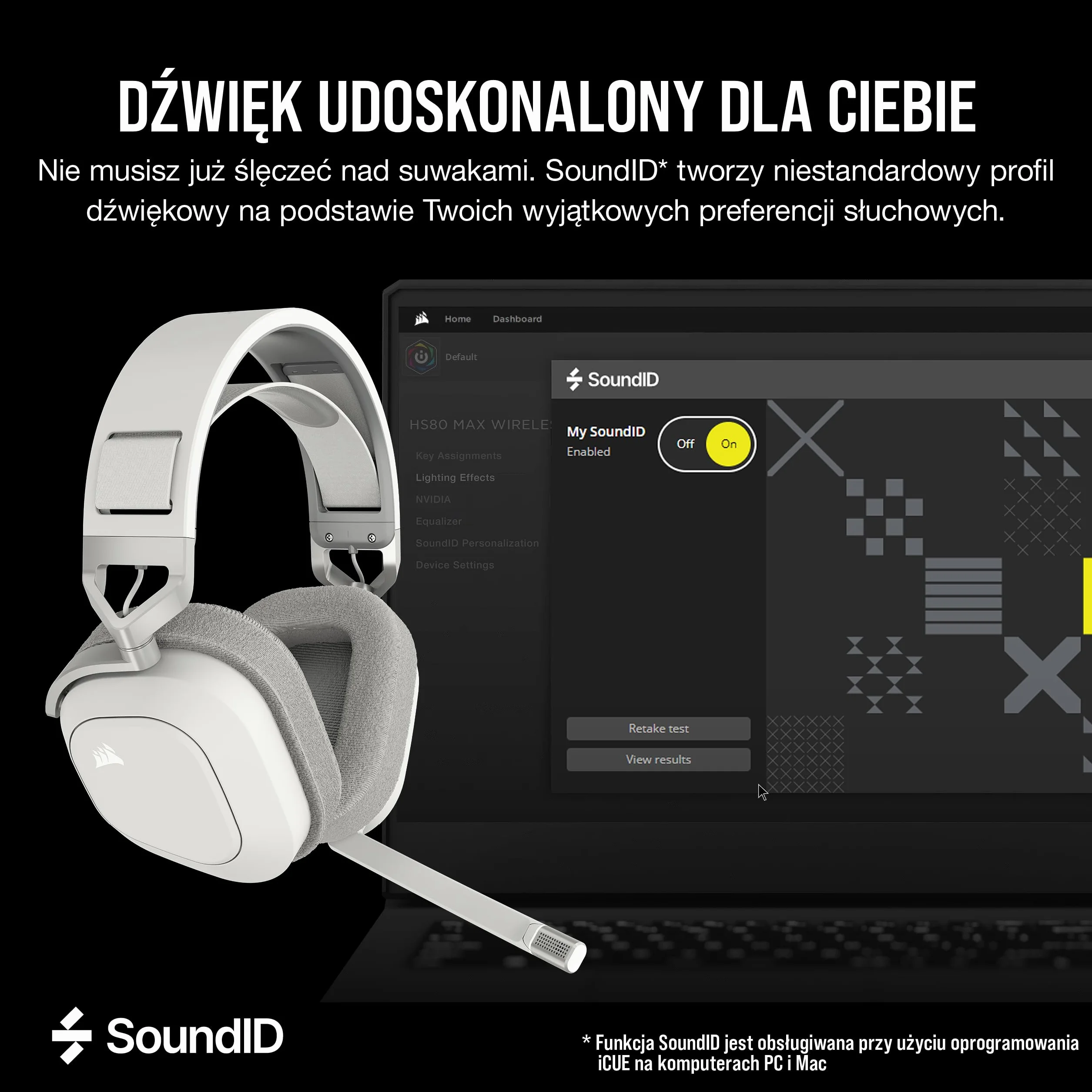 Corsair HS80 MAX WIRELESS Wieloplatformowy Zestaw Słuchawkowy do Gier Bluetooth Dolby Atmos Biały