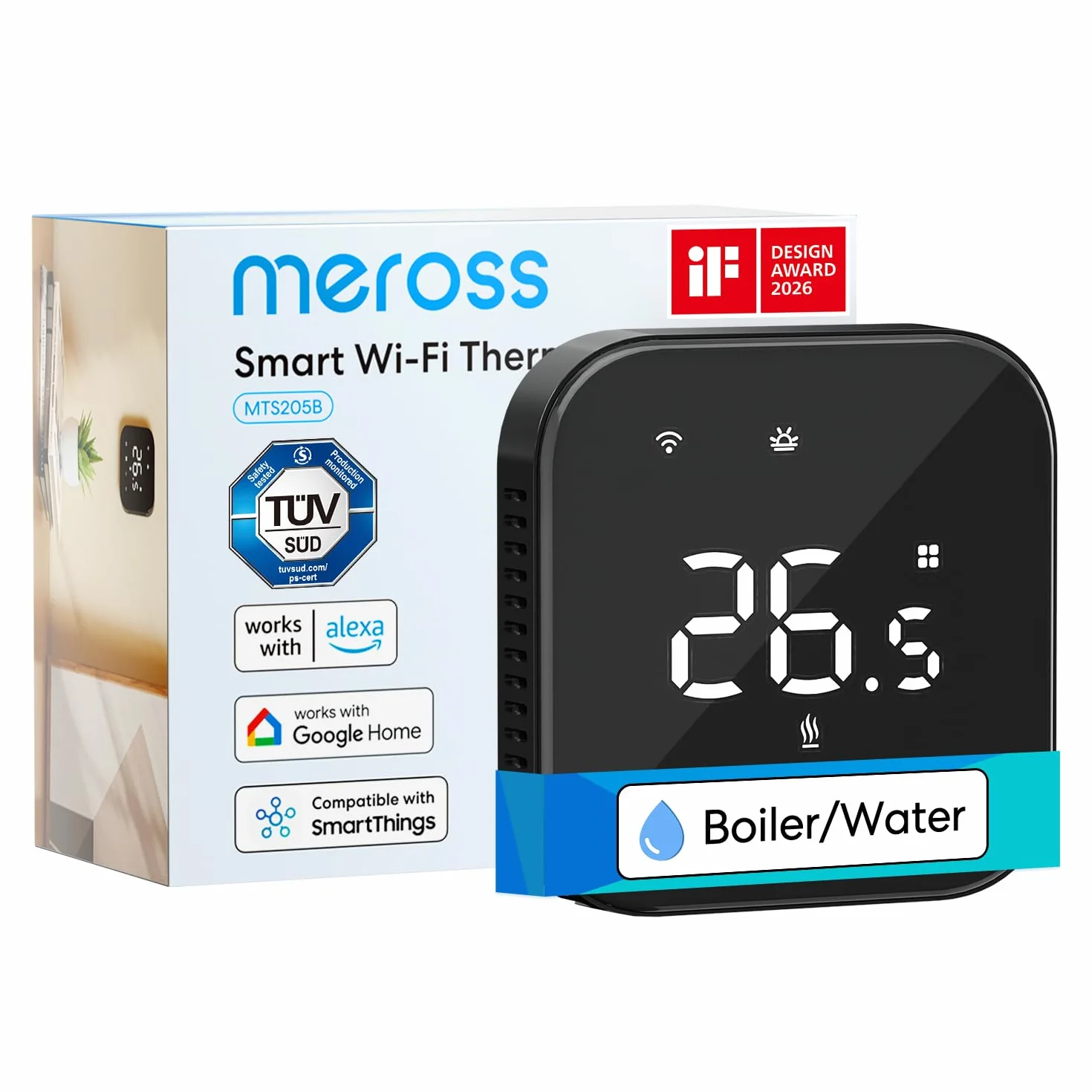 Meross Termostat ogrzewania, inteligentny termostat do ogrzewania podłogowego, Wi-Fi, cyfrowy ekran dotykowy, termostat pokojowy, ogrzewanie i chłodzenie, bojler, termostat ścienny do Alexa i Google