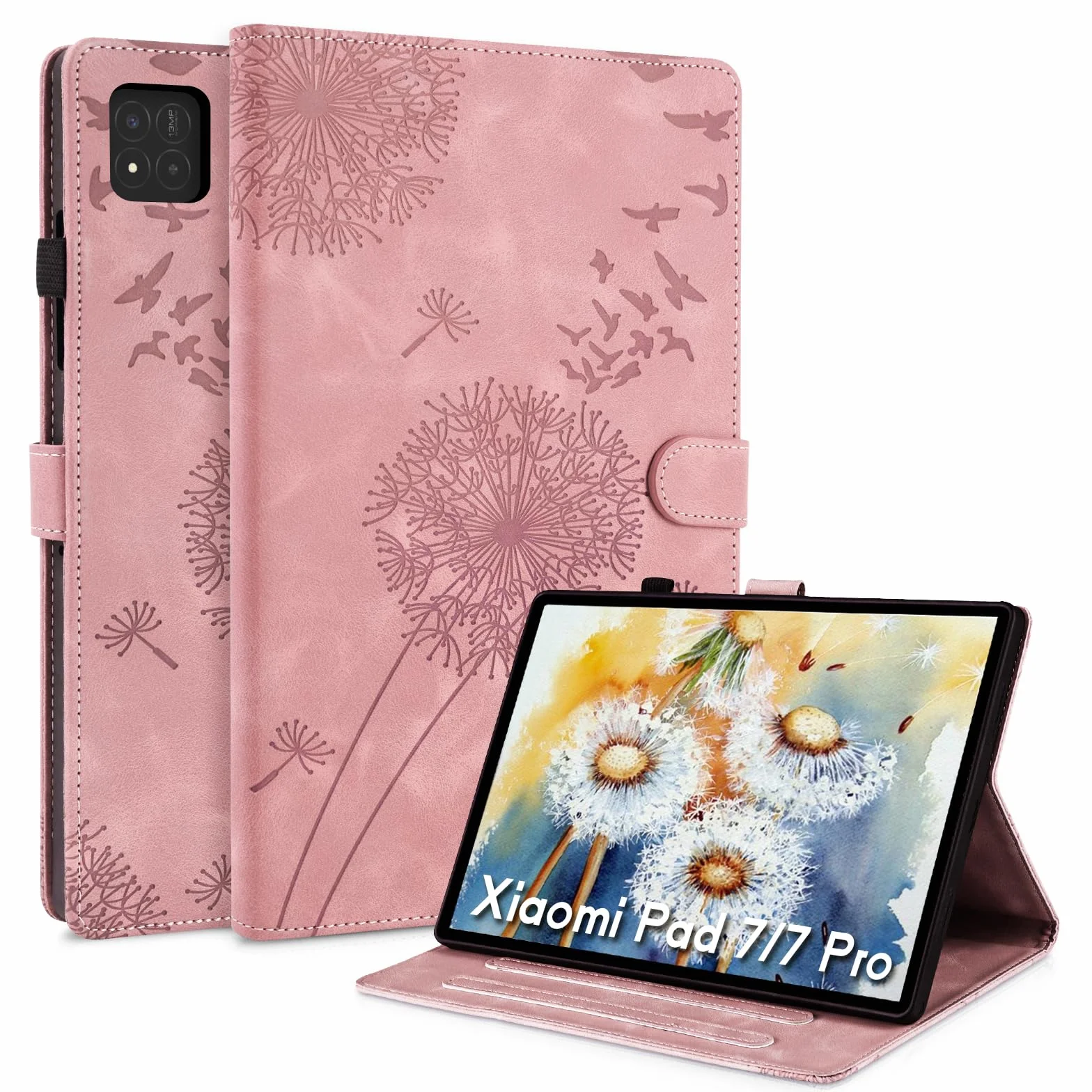 Etui Xiaomi Mi Pad 7 Mniszek lekarski Pokrowiec na tablet Skóra TPU Pokrowiec ochronny do Xiaomi Pad 7/7 Pro 11,2 cala (2024/2025) różowe złoto