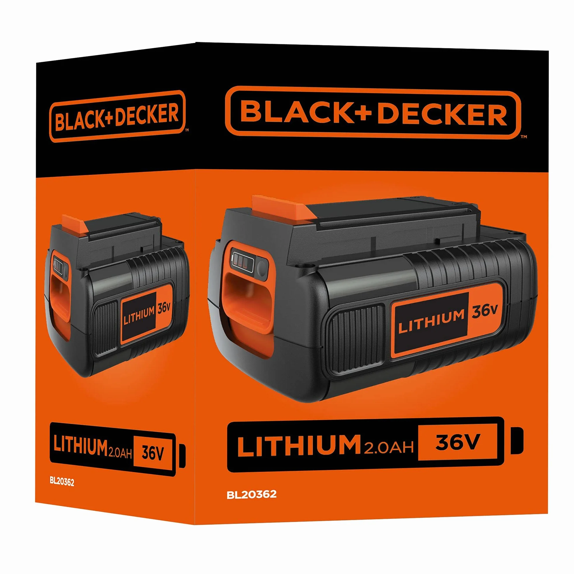 Black+Decker Akumulator litowo-jonowy (36 V 2,0 Ah, kompatybilny ze wszystkimi urządzeniami Black + Decker 36 V ze wskaźnikiem stanu naładowania) BL20362