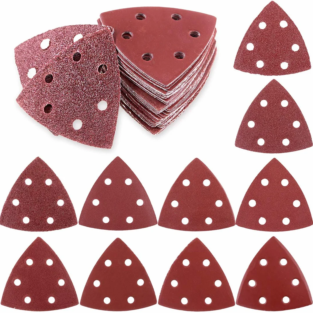Glarks 50 sztuk 90 mm / 3,5 cala trójkątna mysz szczegółowa szlifierka papier ścierny hak i pętla różne 40/60/80/120/180/240/400/600/800/1000 ziarnistość do losowej szlifierki oscylnej (6 otworów)