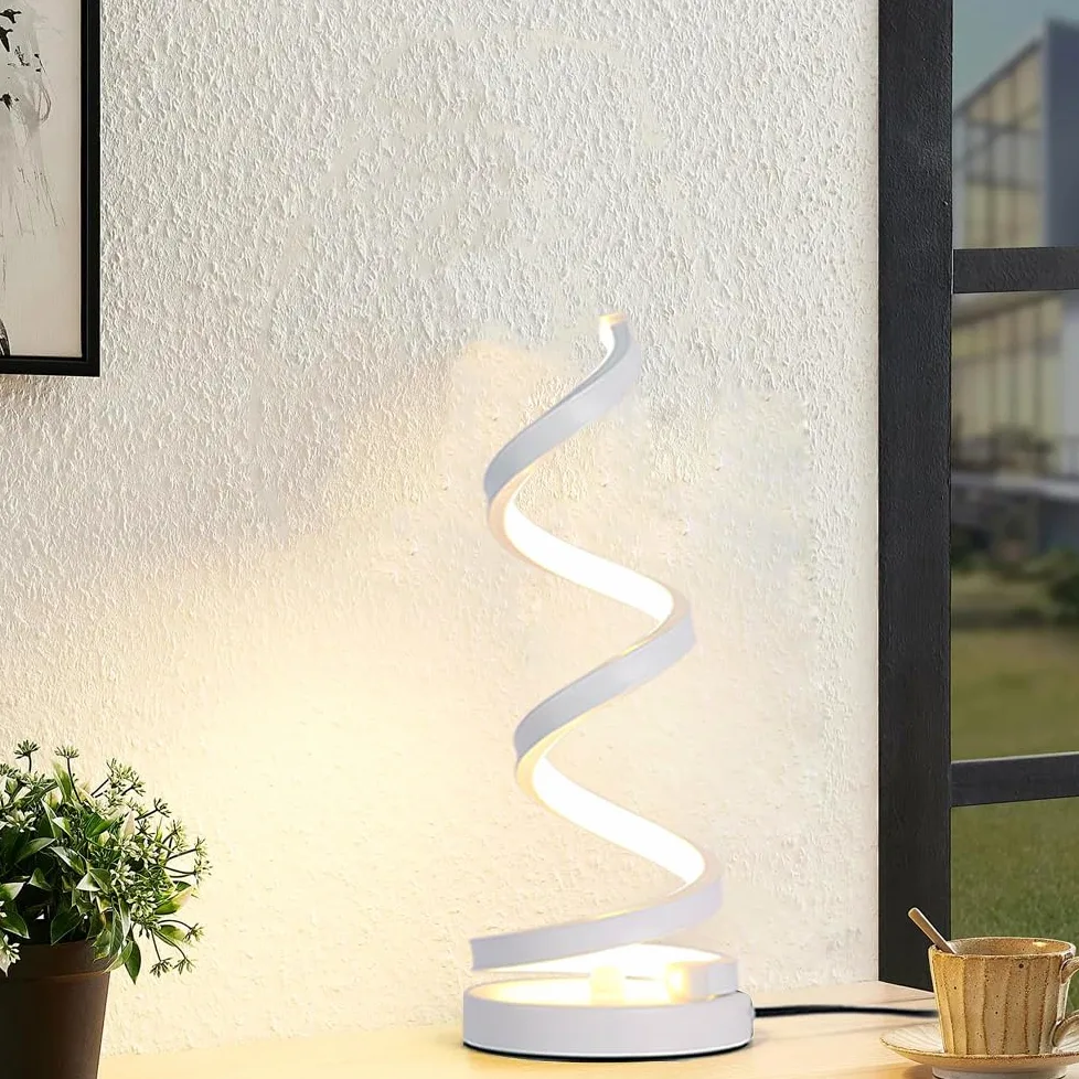 Lampy biurkowe Lampa biurkowa LED Spiralna lampa nocna LED Lampa stołowa zakrzywiona nowoczesna lampa stołowa salon sypialnia (biały)