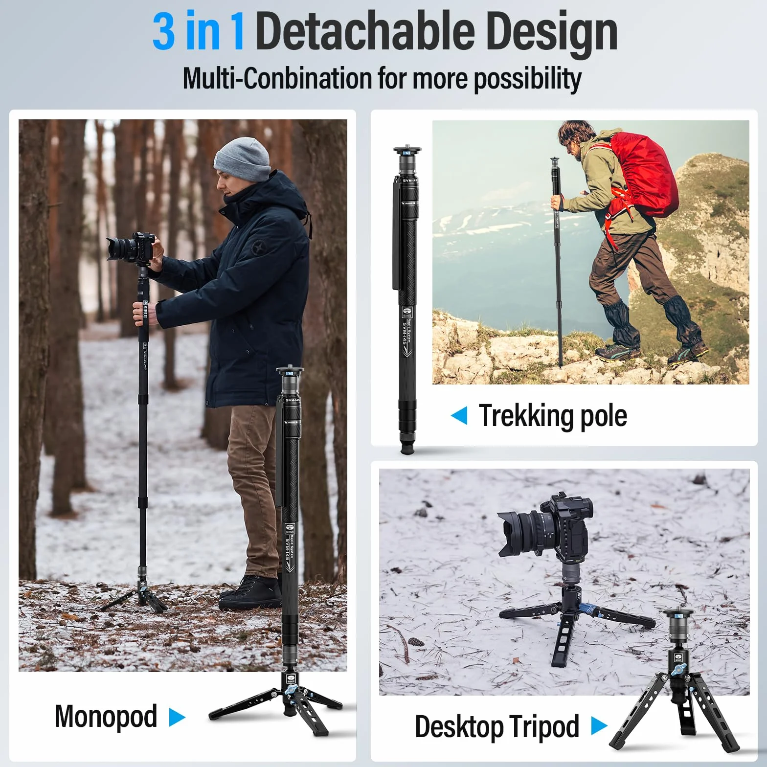 SIRUI SVM-145 Monopod z włókna węglowego 145 cm, maksymalne obciążenie 10 kg