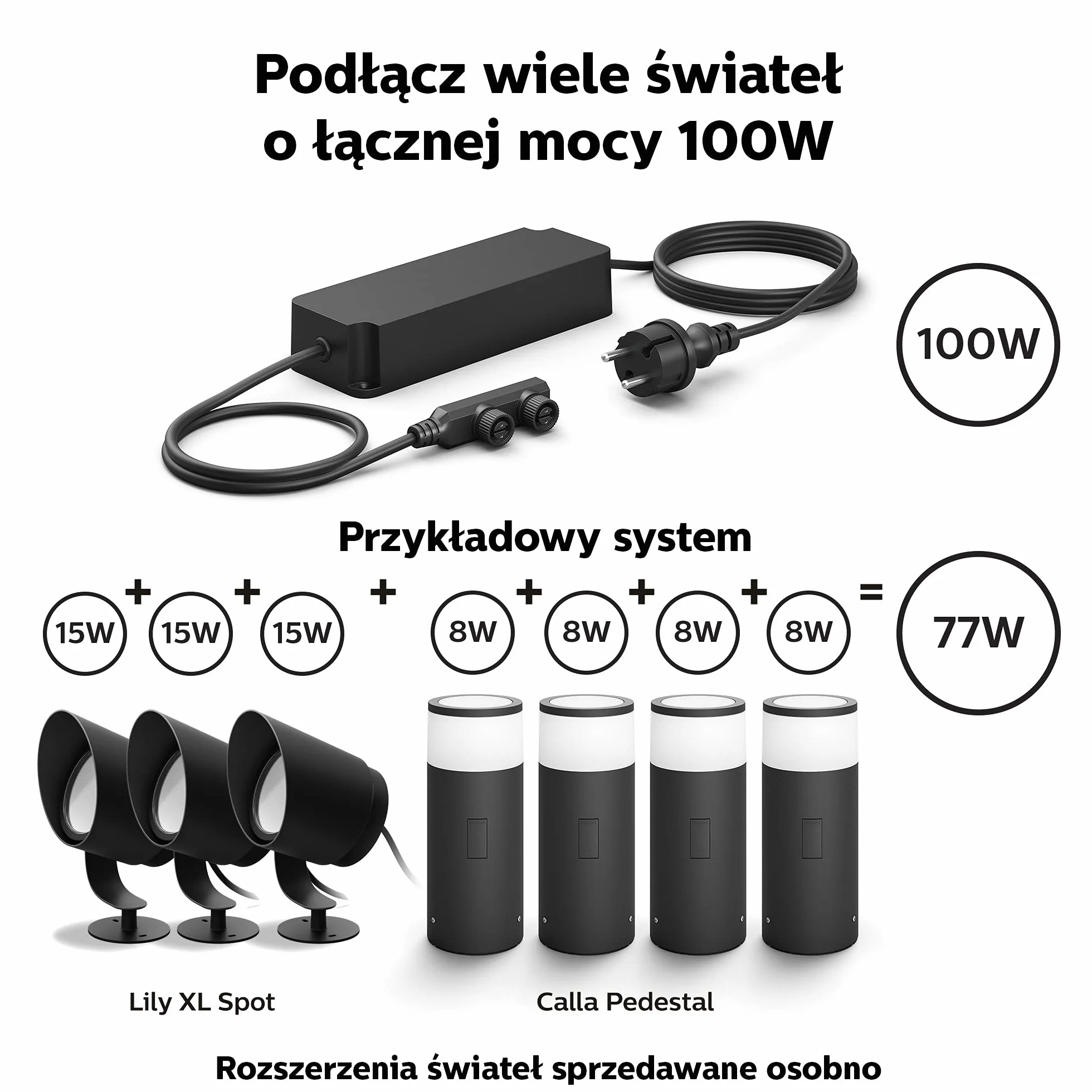 Philips Hue Zasilacz zewnętrzny niskonapięciowy 100 W, czarny