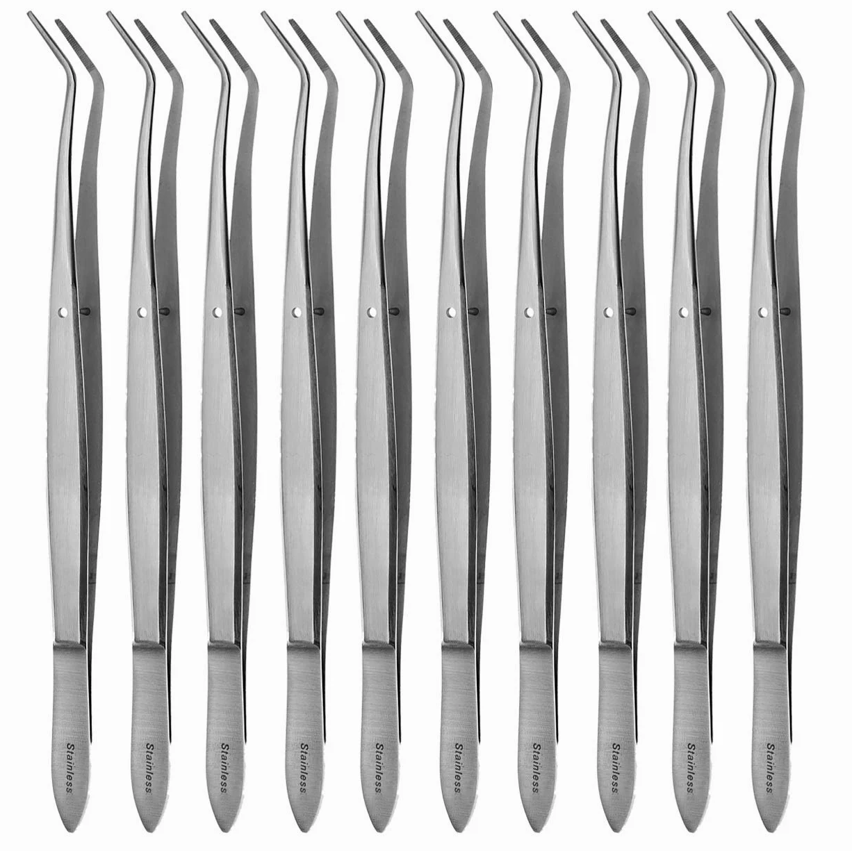 May - Zestaw 10 x pęseta przemysłowa - z ołówkiem - 16 cm - wygięta - stal szlachetna