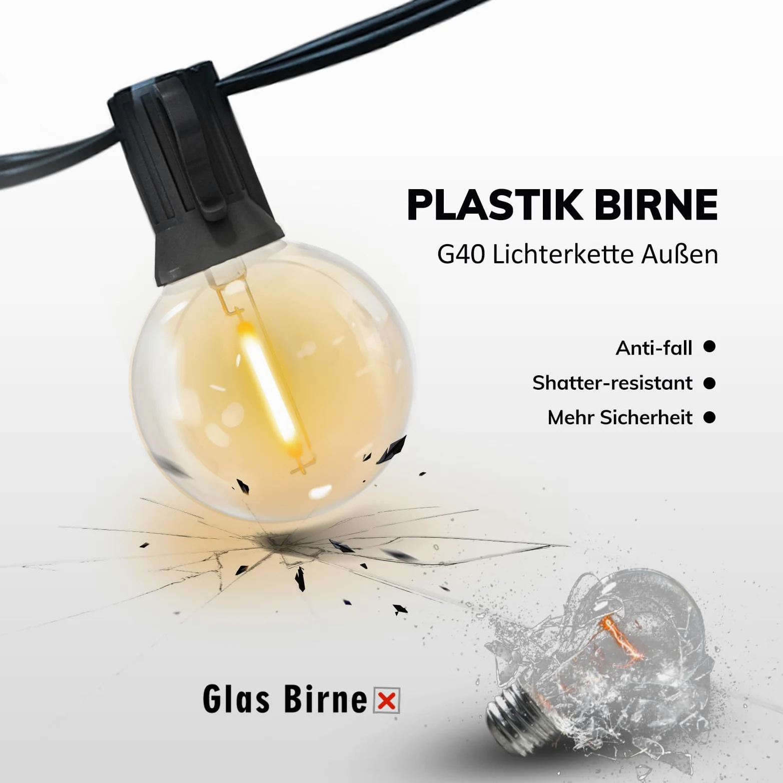 Achin Łańcuch świetlny na zewnątrz, 45 m, wodoszczelny IP45, 75 + 3 żarówki LED G40, E12, łańcuch świetlny na zewnątrz, na wesele, do ogrodu, na taras, ciepła biel, 2700 K