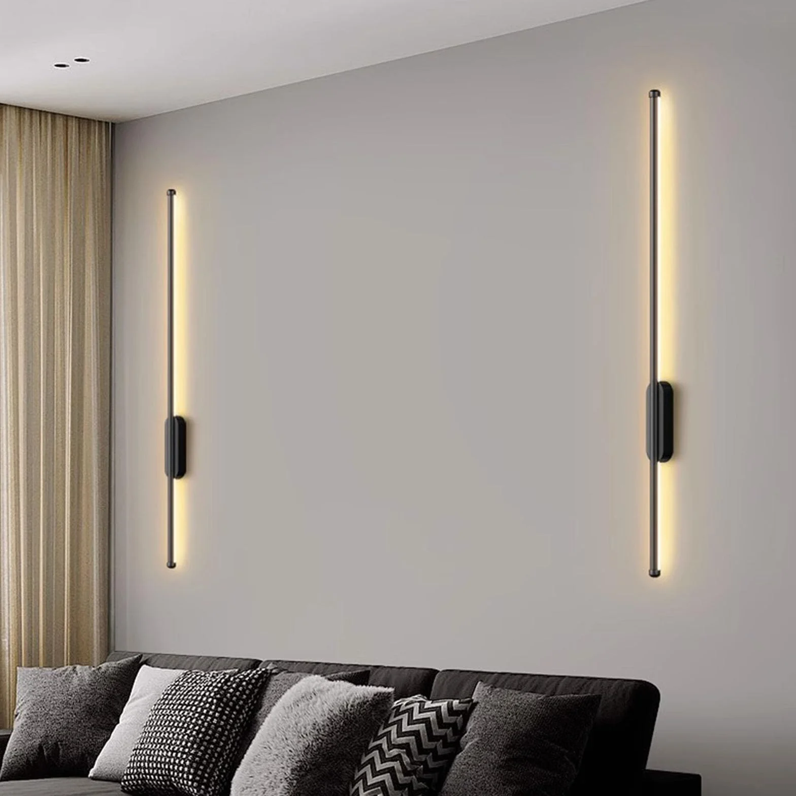 Lampy ścienne LED, zasilane bateryjnie, bezprzewodowe, USB-C do ładowania, długa taśma, liniowa lampa kinkiet z pilotem zdalnego sterowania