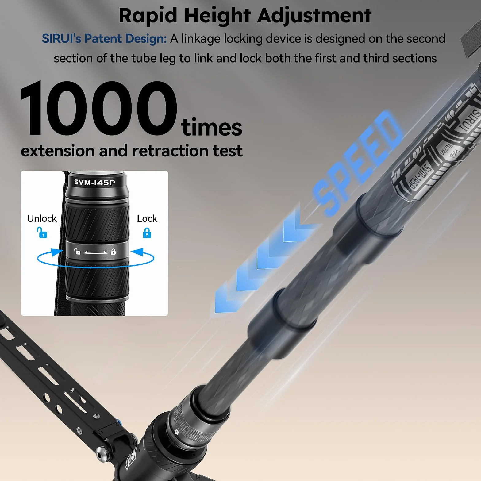 SIRUI Monopod z włókna węglowego 144,8 cm, 10 kg, jednostopniowa regulacja wysokości