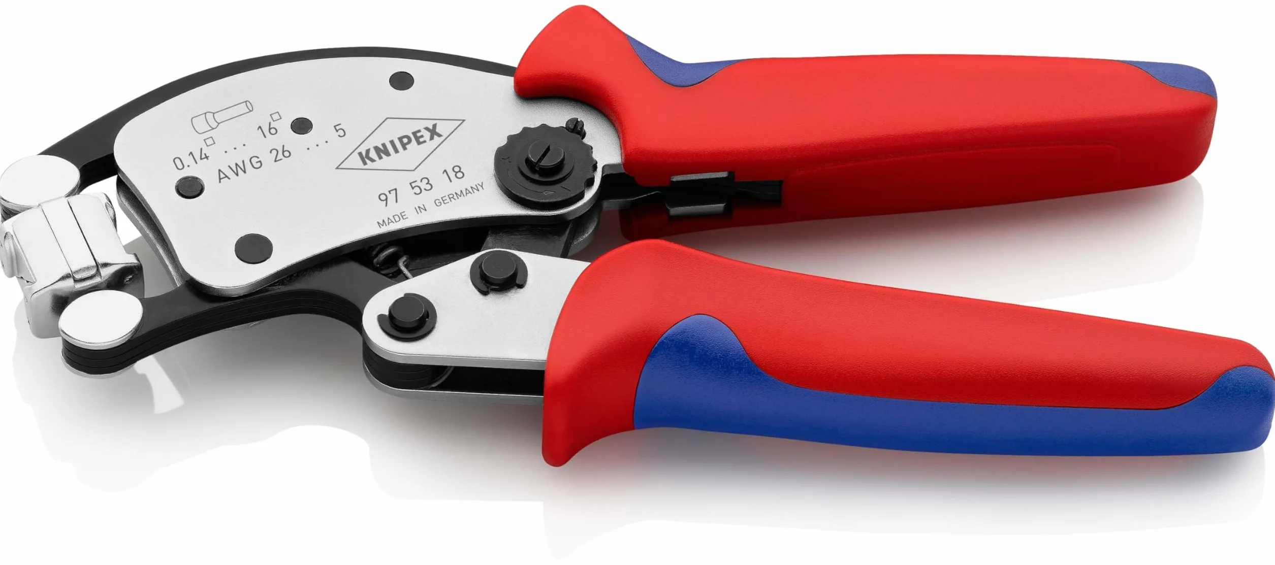 KNIPEX Twistor16 Samonastawne szczypce do zagniatania tulejek kablowych z głowicą obrotową chromowany z osłonkami wielokomponentowymi 200 mm, 97 53 18