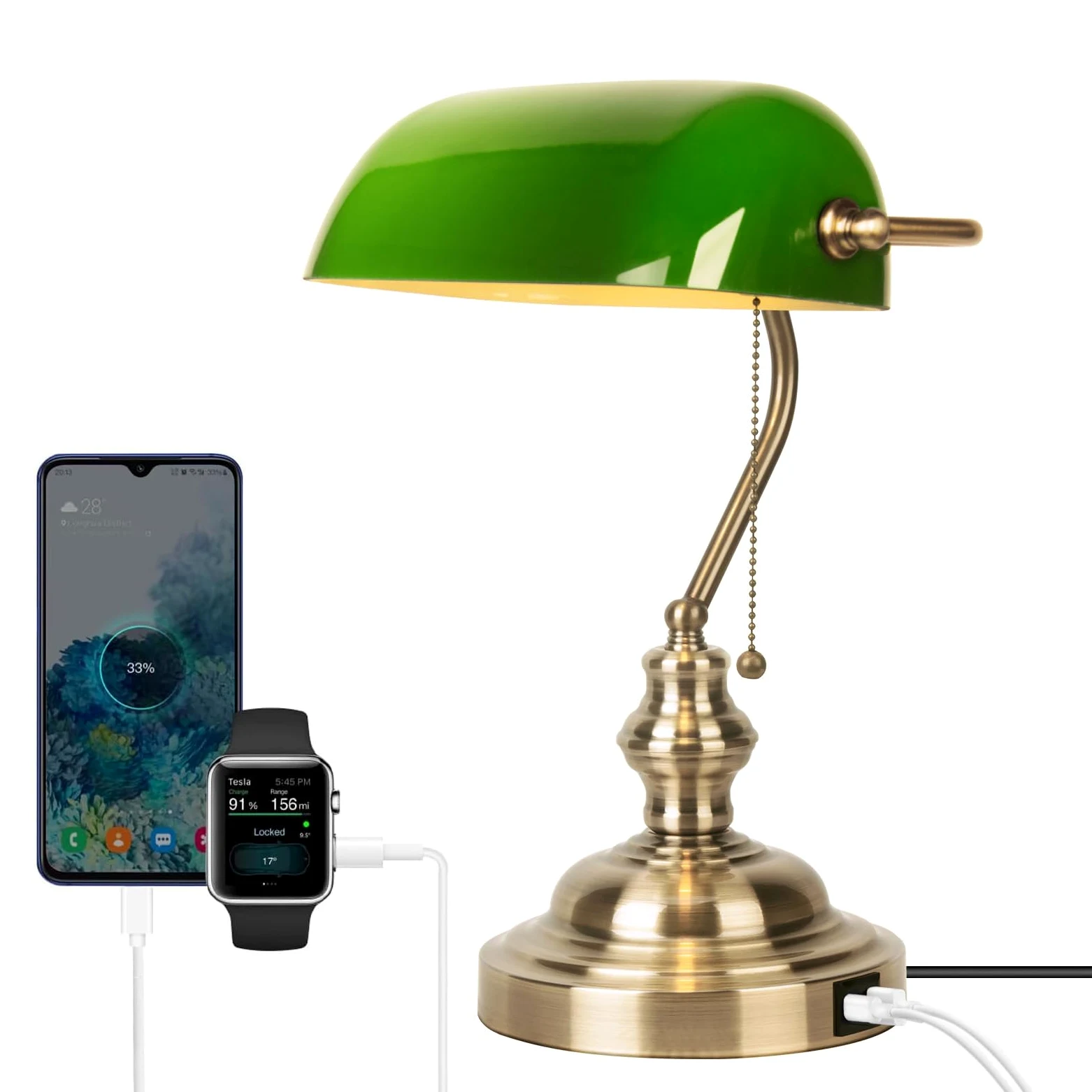 Lampa Stołowa W Stylu Ekologicznym, Wykonana Ze Szkła, W Stylu Retro, Z Gniazdem USB Do Ładowania Oraz Mosiężnym Przełącznikiem W Stylu Retro