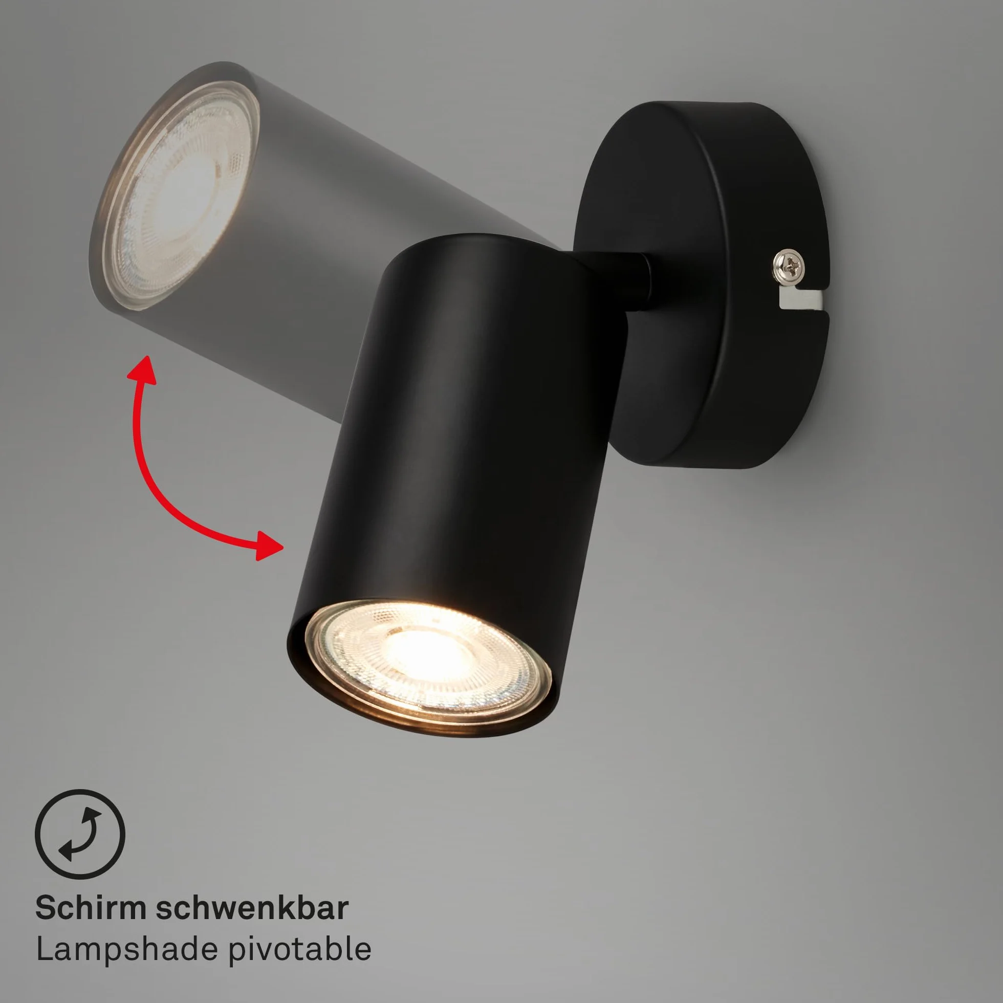Briloner Zestaw 2 szt. kinkiety LED regulowane GU10, oświetlenie salonu, lampa ścienna do kuchni, lampka do sypialni, nowoczesny design, łatwy montaż, 8 x 15,5 cm, Czarny