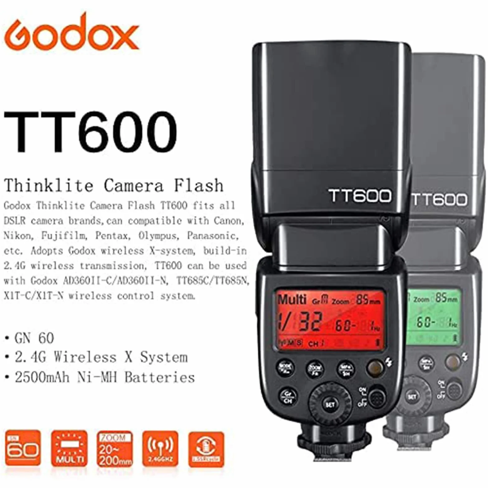 Godox TT600 2,4 G Blitz Speedlite für Canon Nikon Pentax Olympus Fujifilm Panasonic Pentax Kameras