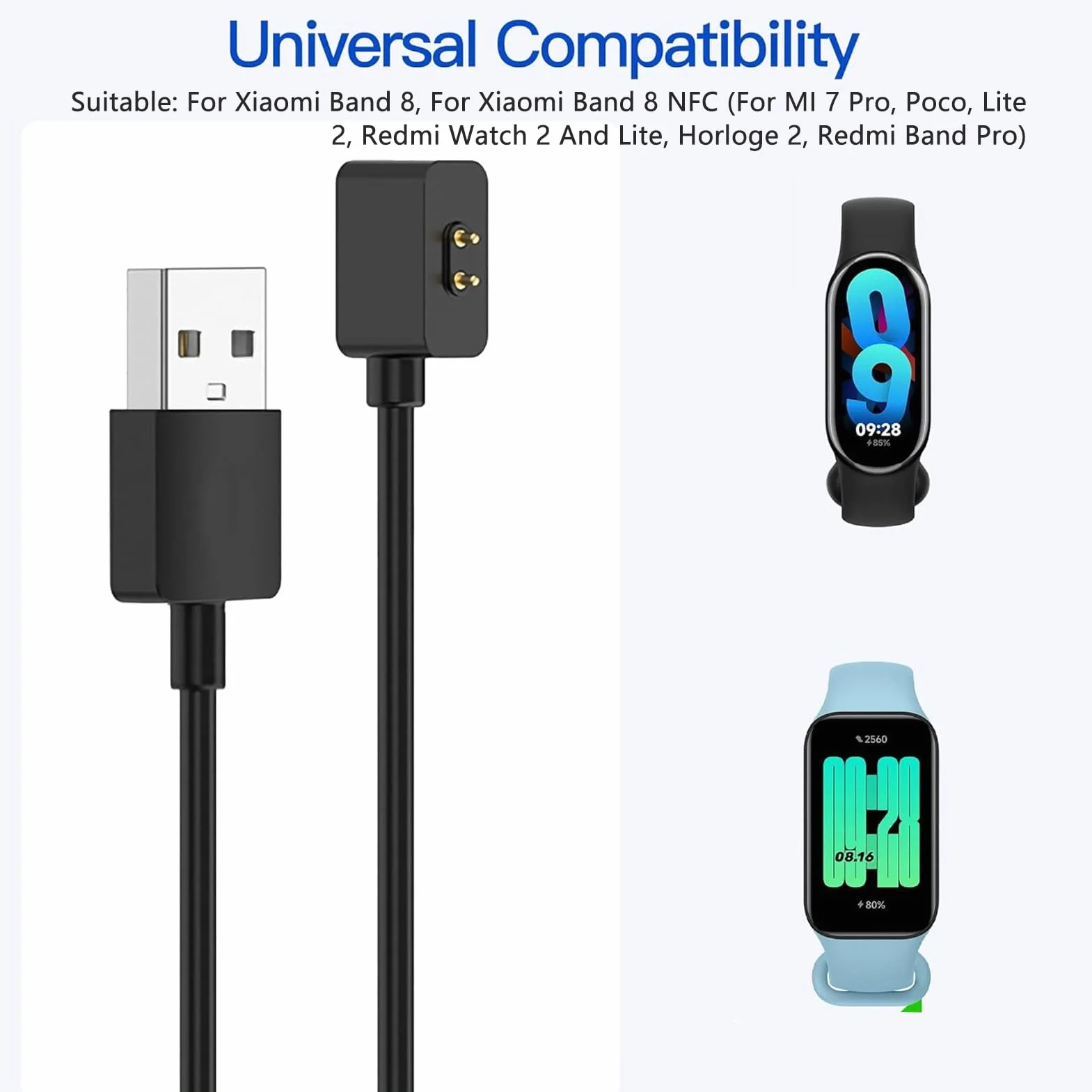 Kabel do ładowania USB do Smartwatch Adapter ładowarki USB do Mi Band 8 Band 8 NFC, Portsble Magnetic Szybki Kabel do ładowania Zamiennik do Podróży