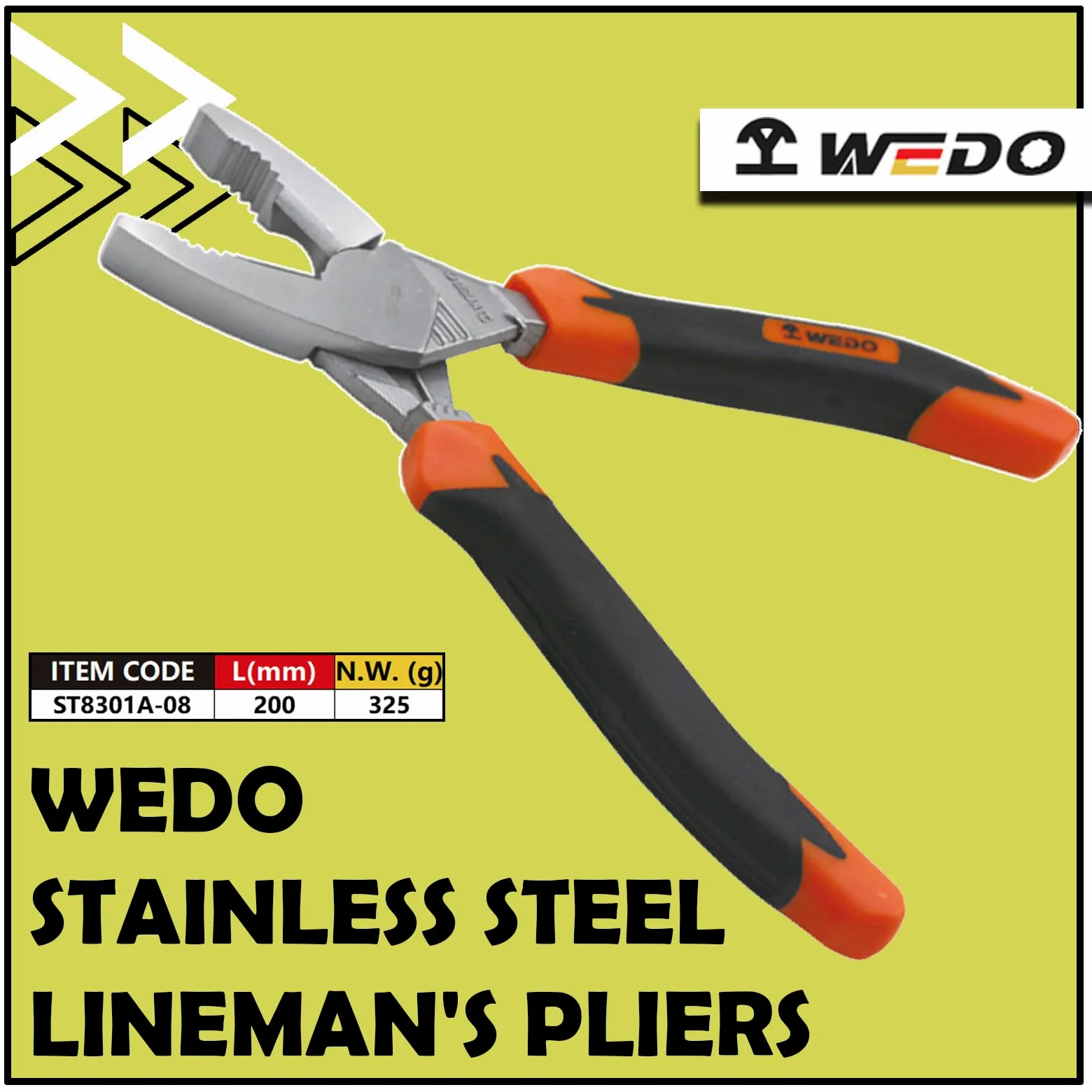 WEDO Kombinerki 20 cm, szczypce boczne ze stali nierdzewnej, kombinerki, odporne na korozję, odporne na rdzę, długość 200 mm, profesjonalny uchwyt, ergonomiczny design, powierzchnia bez chromu