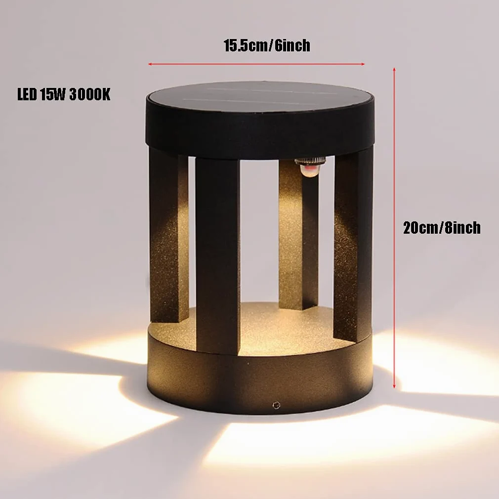Zewnętrzna lampa solarna LED 15 W z czujnikiem zmierzchu, antracytowa lampa ogrodowa, wodoszczelność IP65, aluminiowa lampa solarna, H20 cm, oświetlenie dróg, 3000 K, ciepła biel, 1200 lm