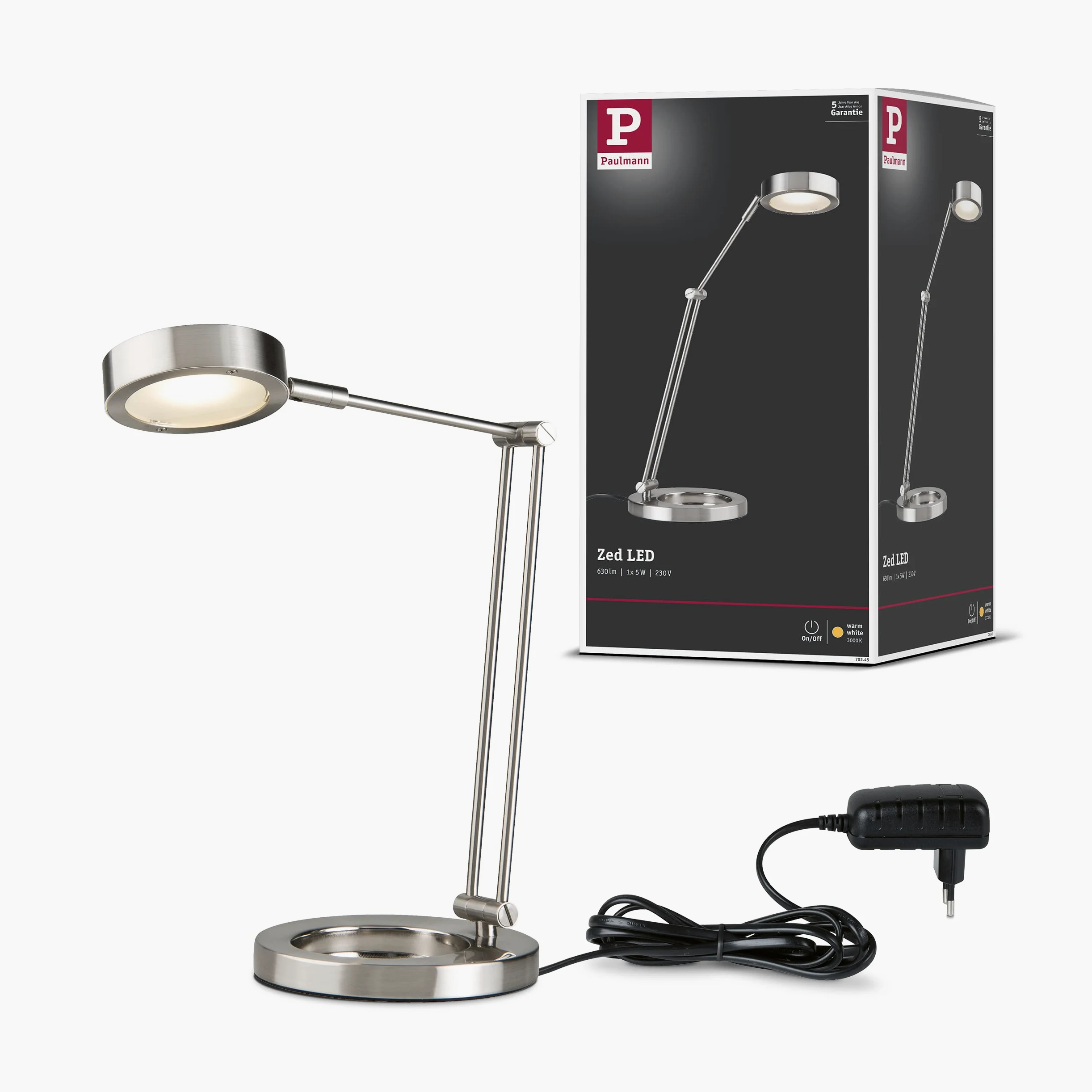 Paulmann 70245 table&desk Zed lampa na biurko 6,7W żelazo szczotk./metal 70245 nowoczesna lampa stołowa oprawa stołowa lampka do czytania biuro