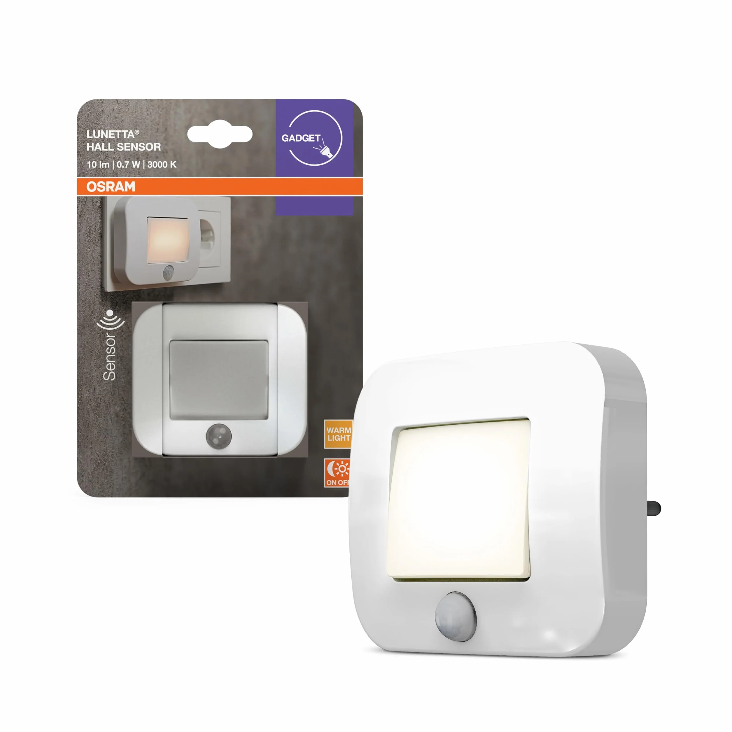 OSRAM LUNETTA Lampka nocna z czujnikiem Halla, biała; czujnik ruchu; czujnik światła dziennego; Technologia LED; IP20; 0,7 W; wkładka gniazdowa