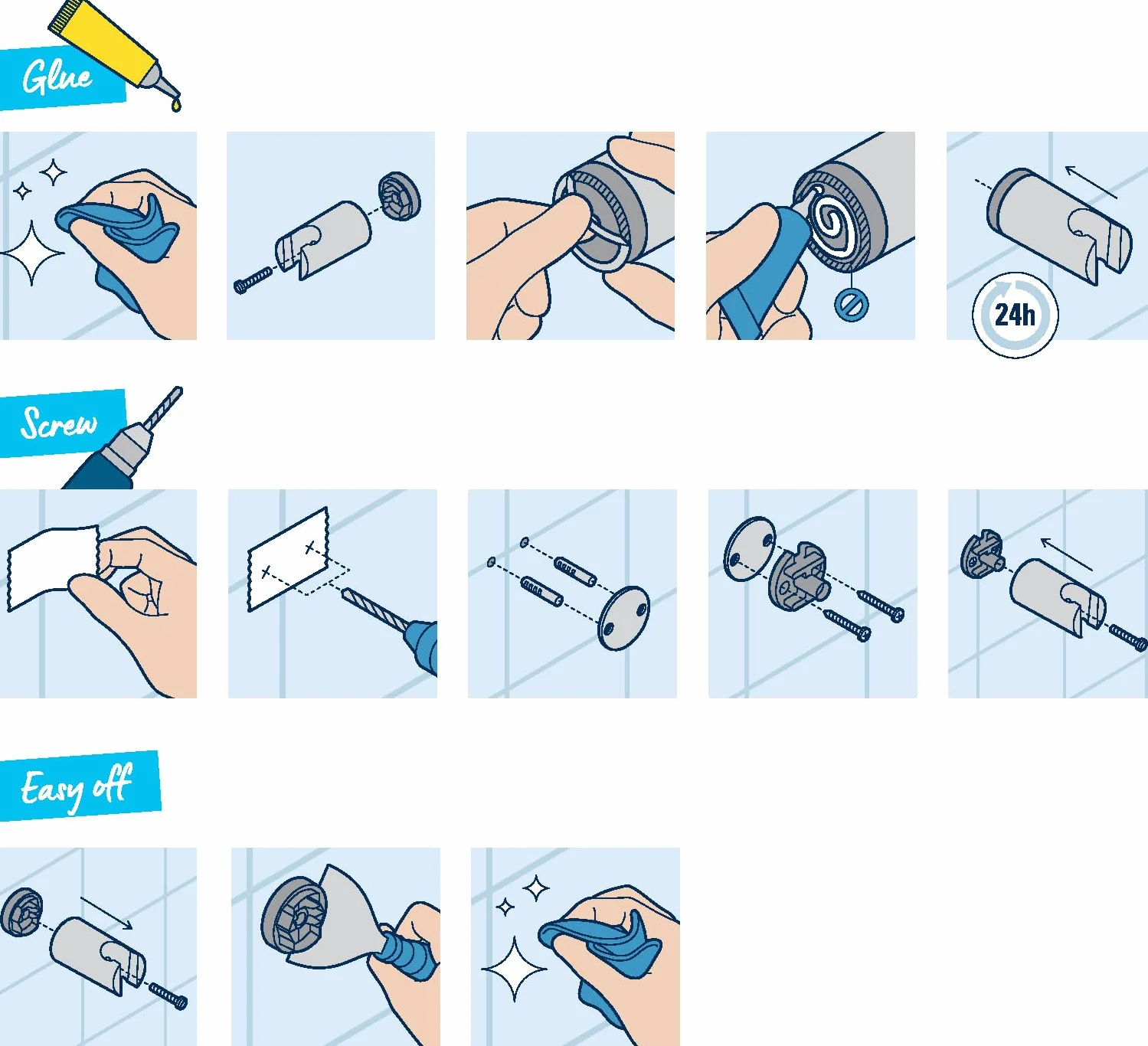 GROHE QuickGlue Zestaw S1, zestaw do klejenia uchwytów ściennych Quickfix z 1 tubką kleju, 2 krążkami i 1 chusteczką nasączoną alkoholem, czas schnięcia 24 godziny, 41246000