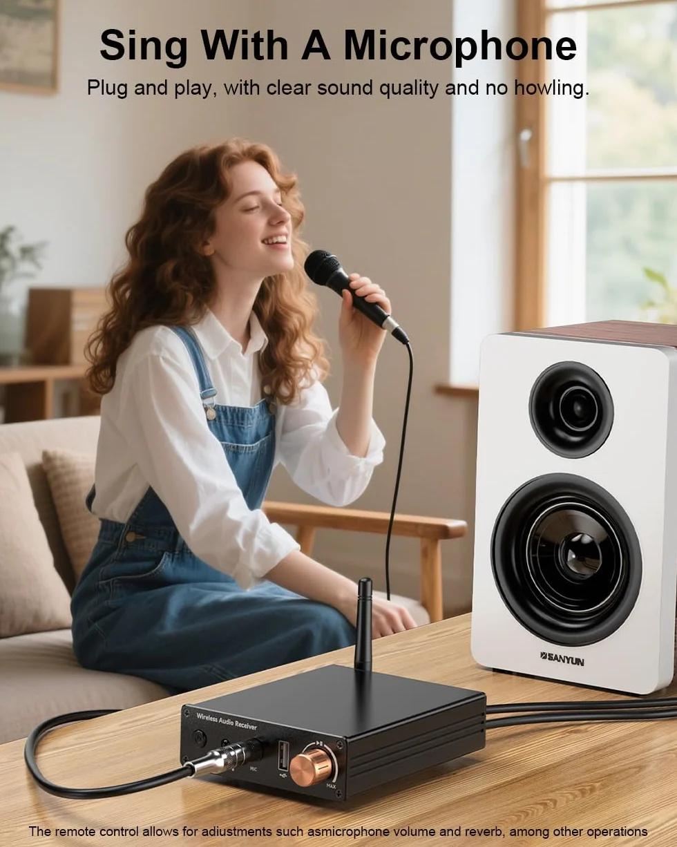 Bluetooth 6.0 Receiver Hi-Res Wireless Audio Adapter Low Latency for Stereo Speakers Home Audio