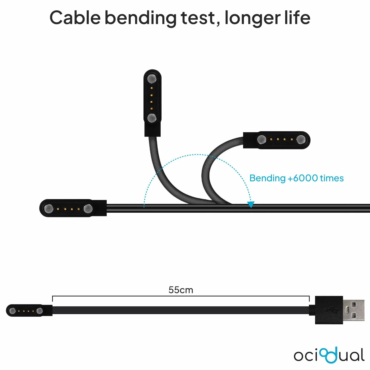 OcioDual Kabel USB do ładowania smartwatcha, uniwersalny model 4-biegunowy, 7,8 mm, podstawa magnetyczna, różne modele smartwatcha, czarny