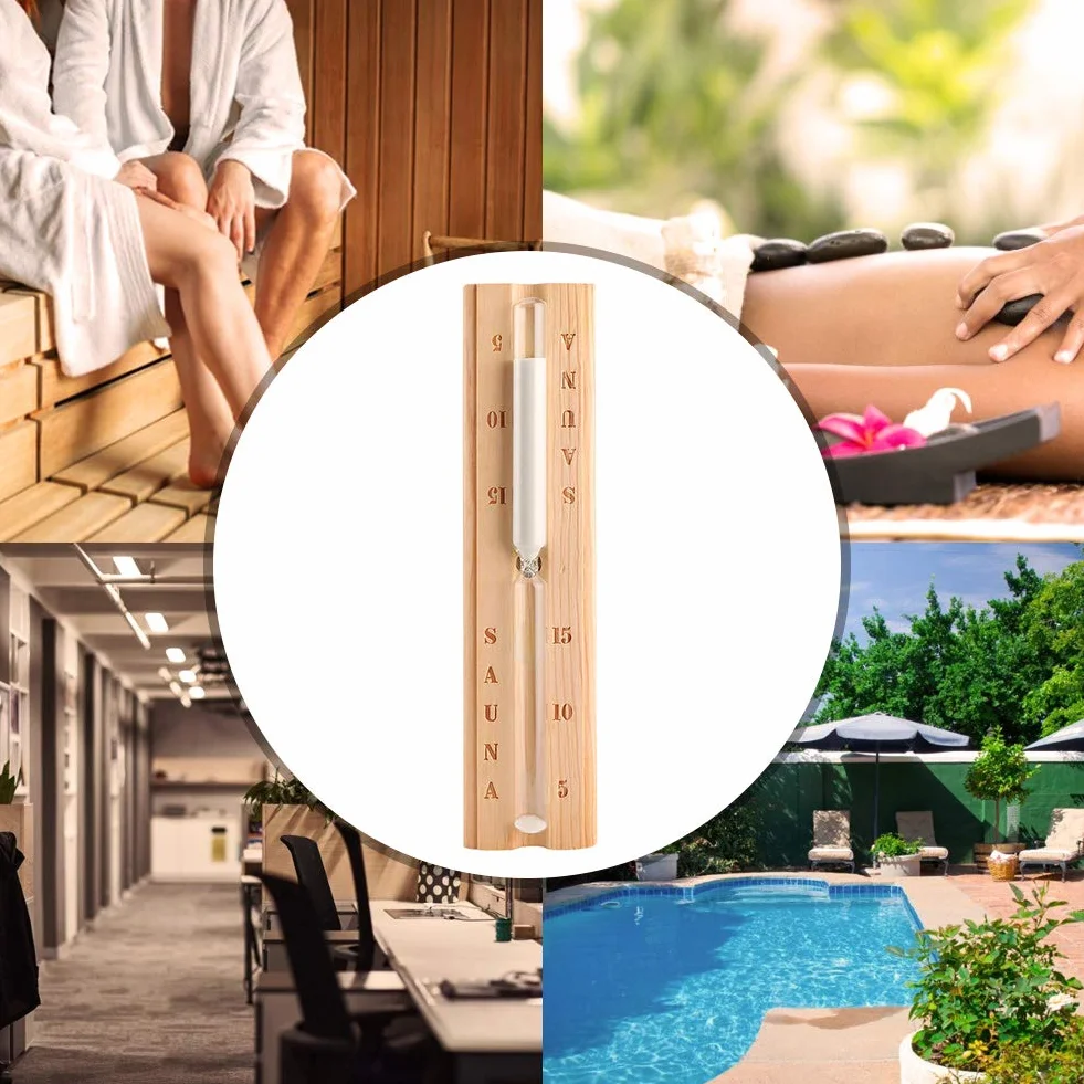 Drewniana klepsydra czasomierz piaskowy do sauny, klasyczny, montowany na ścianie, 15 minut piasku, klepsydra do saun spa