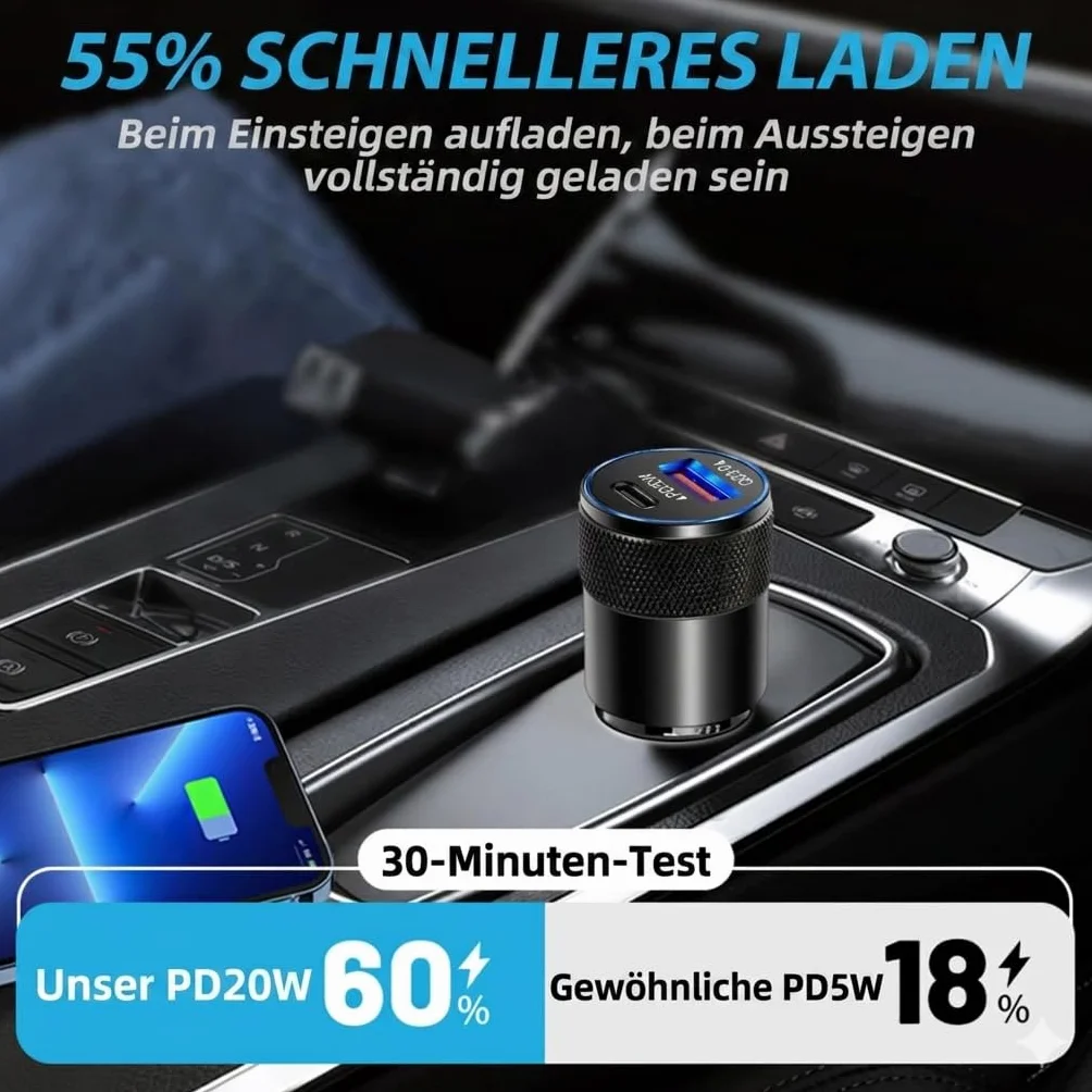 2 sztuki zapalniczki samochodowej USB C, mini ładowarka samochodowa z PD 20 W i QC 18 W, podwójny port USB-C + USB-A, aluminiowa obudowa, 12 V/24 V adapter samochodowy do telefonu komórkowego