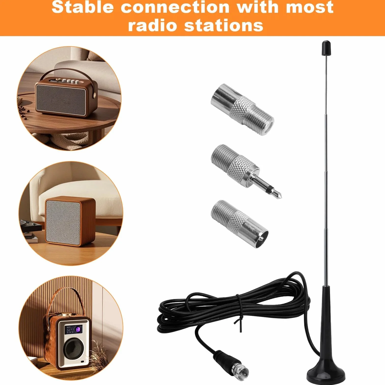 Antena Radiowa Dab Fm z 3 Adapterami, Wysoka Wydajność do Systemu Stereo, Antena Pokojowa Teleskopowa, Radio Cyfrowe, Kompatybilna z Odbiorem 75 Omów