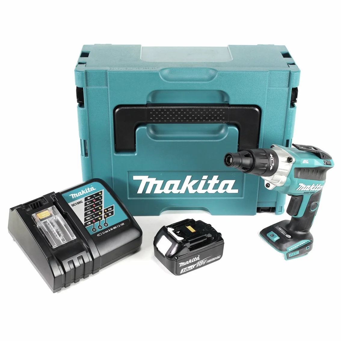Makita DFS 251 RF1J akumulatorowa wkrętarka do suchej zabudowy 18 V bezszczotkowa + 1 x akumulator 3,0 Ah + szybka ładowarka w Makpac 2