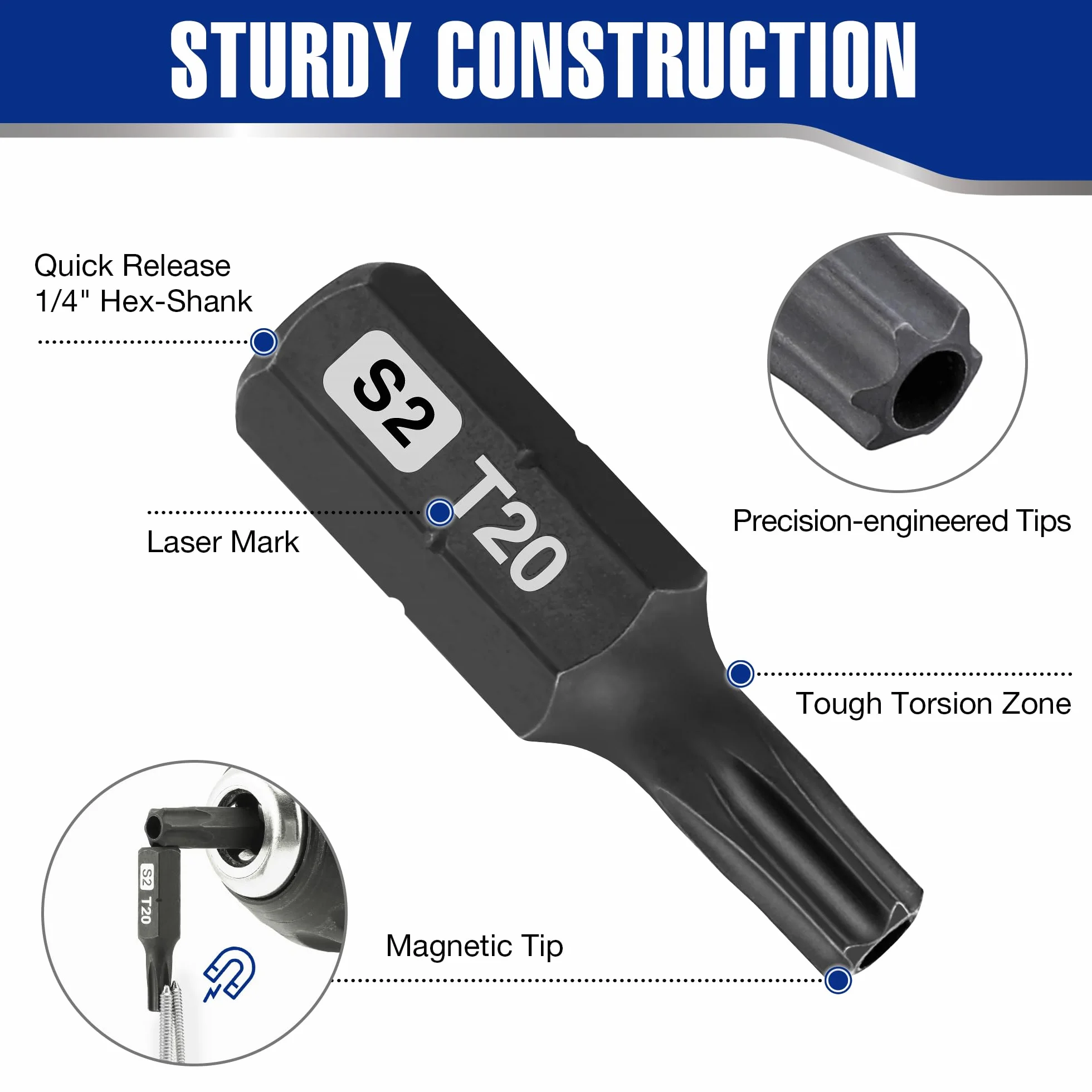 WORKPRO Security Torx zestaw bitów 16 szt., odporny na manipulacje zestaw bitów ze stali S2, trzpień sześciokątny 1/10.2 cm, końcówka wkrętakowa z magnetycznymi końcówkami w pudełku do przechowywania
