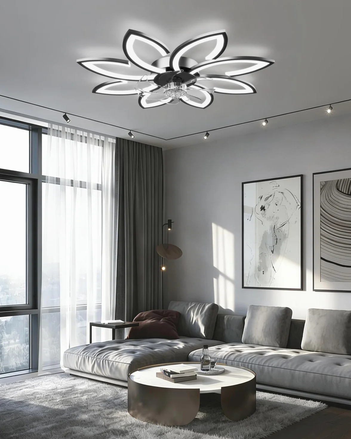 Wentylator sufitowy z oświetleniem LED, 90 cm, bardzo cichy, do salonu, ściemniana, nowoczesny silnik DC, na lato i zimę, do sypialni, kuchni