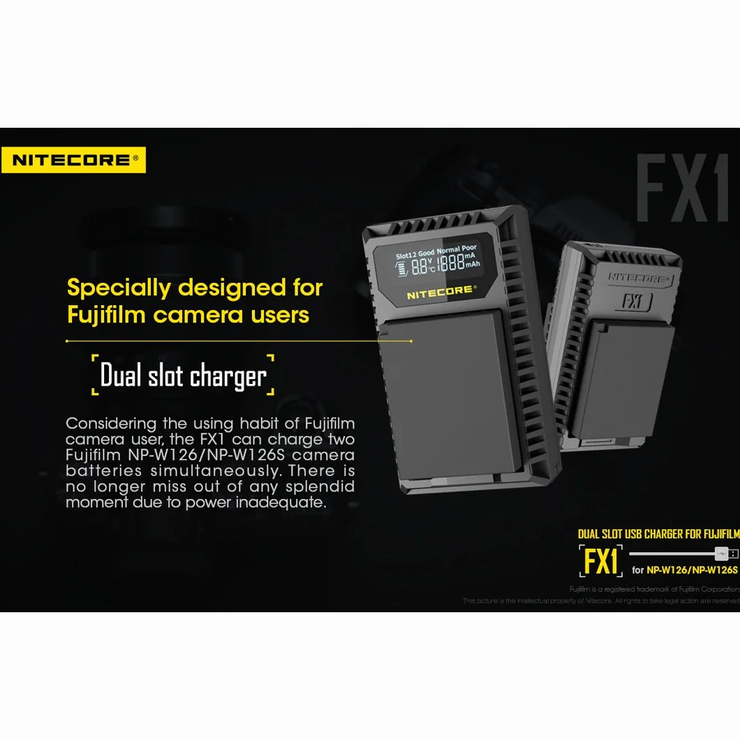 Nitecore FX1 Fujifilm W126/W126s Podwójna Ładowarka USB 2-godzinna