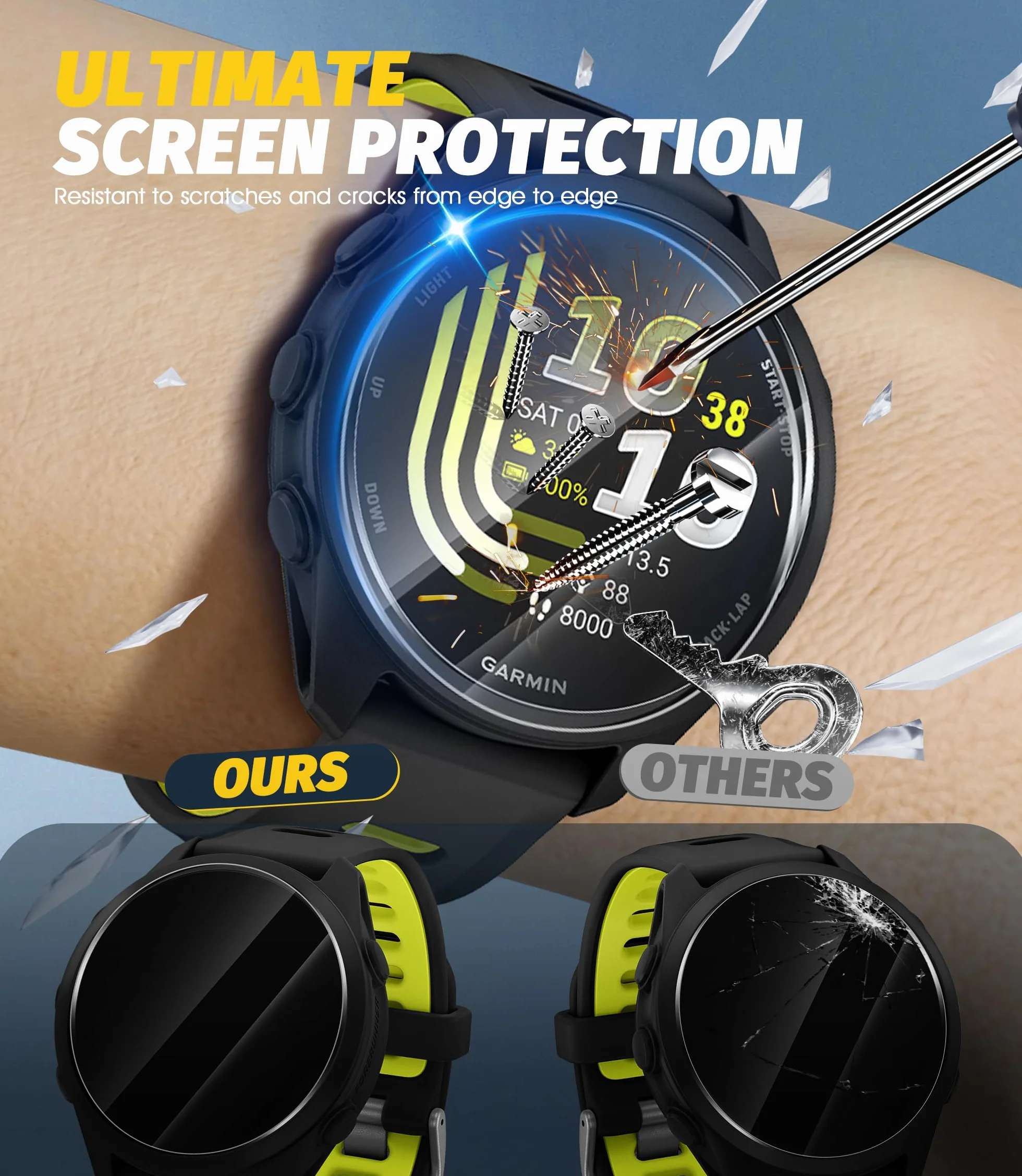 NEWZEROL 2 szt. Ochraniacz ekranu kompatybilny z Garmin Forerunner 170/170 Music/165/165 Music z ramą montażową, odporna na zarysowania 9H folia ochronna ze szkła hartowanego o wysokiej rozdzielczości