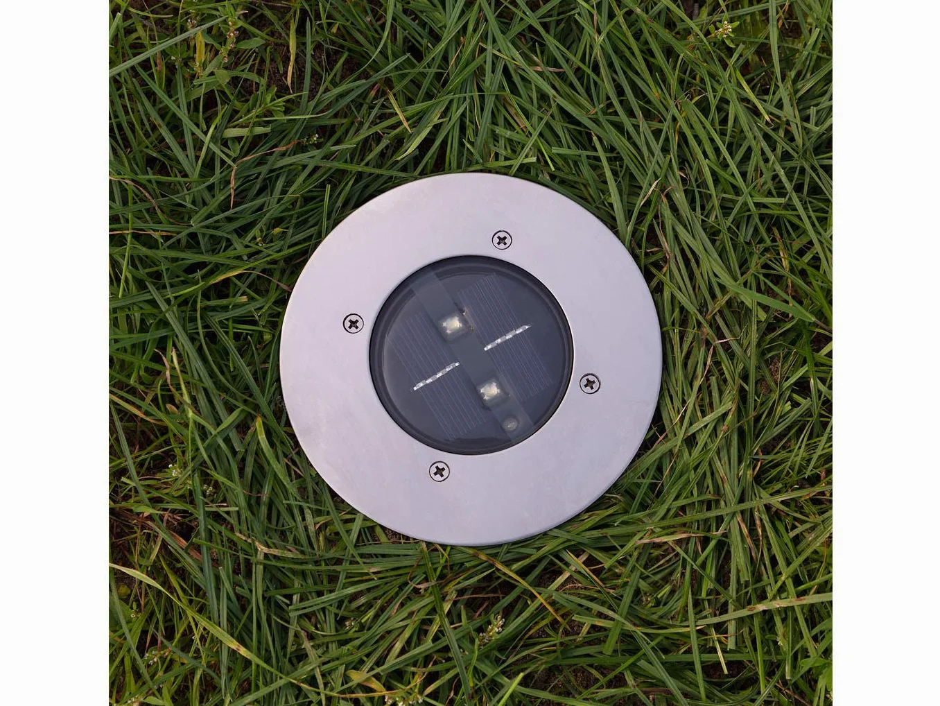 6-częściowy zestaw nowoczesnych reflektorów solarnych LED do wbudowania w gruncie, okrągłe, ze stali nierdzewnej / szkła, do zastosowania na zewnątrz
